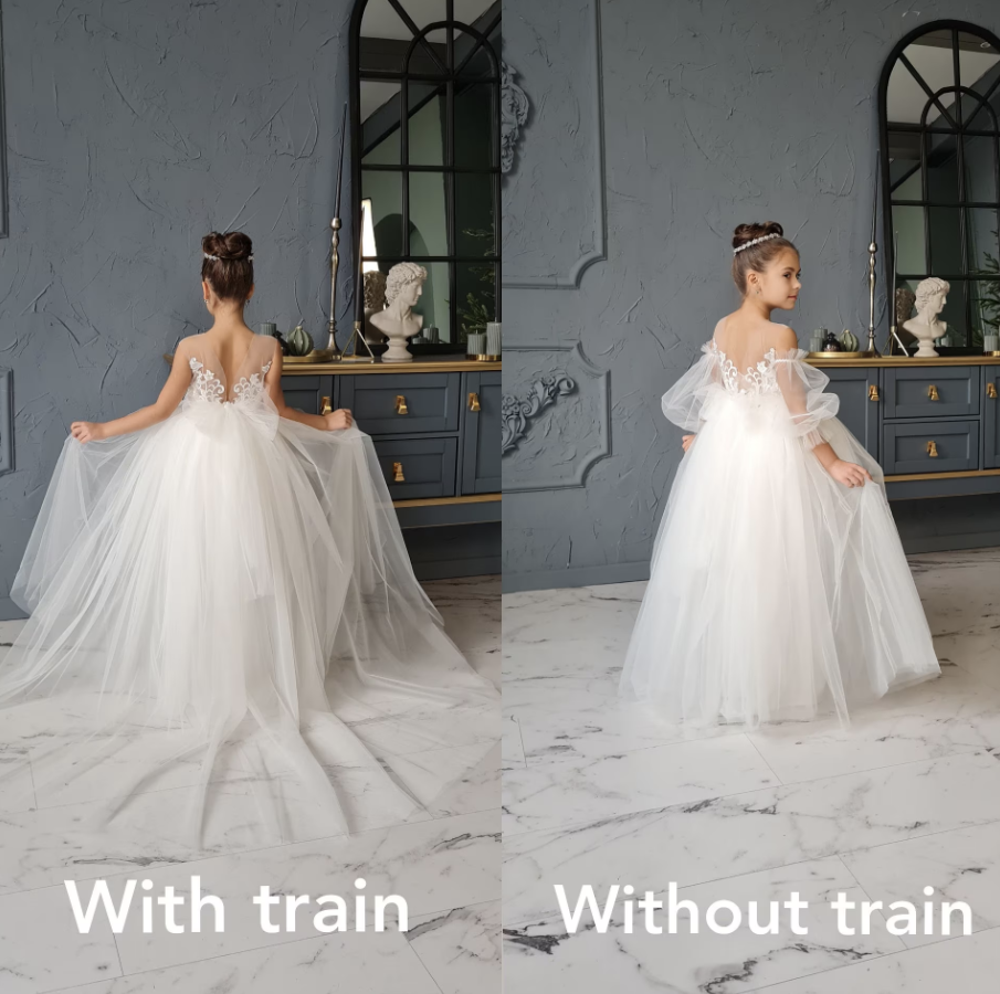 Flower girl dress tutu, Girl dress with train, Nude flower girl dress, Girl dress lace, Toddler dress, Ball gown, Girl dress long sleeve