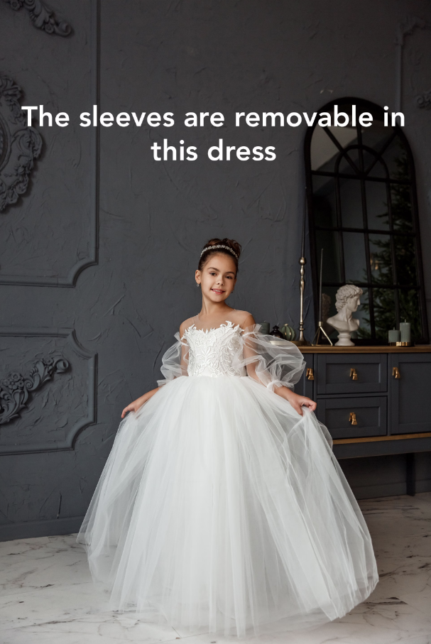 Flower girl dress tutu, Girl dress with train, Nude flower girl dress, Girl dress lace, Toddler dress, Ball gown, Girl dress long sleeve