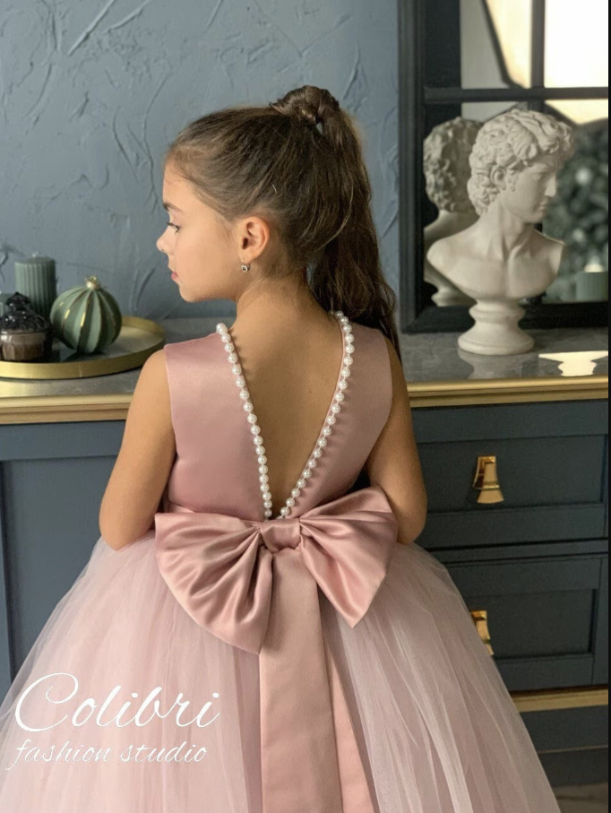 Satin flower girl dress, Dusty rose girl dress, Tulle flower girl dres Colibri Fashion Studio Satin flower girl dress, Dusty rose girl dress, Tulle flower girl dres Colibri Fashion Studio
