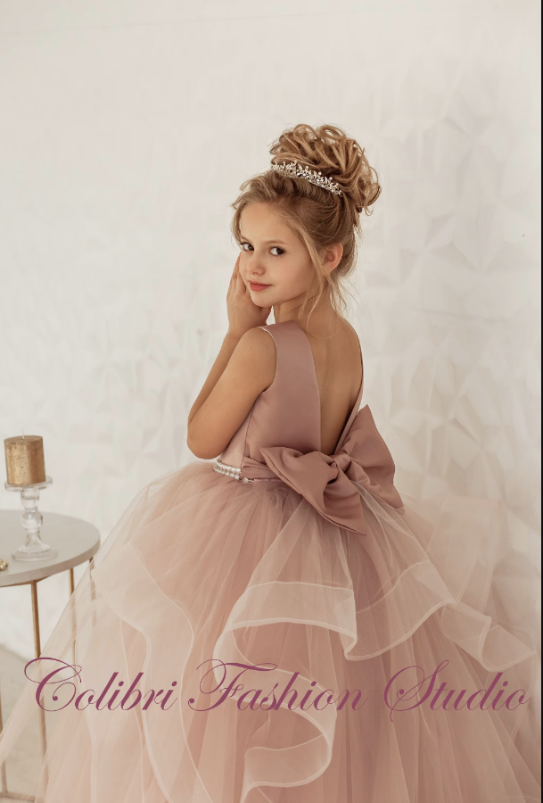 Flower girl dress Dusty rose flower girl dress Tutu tulle flower girl dress Bohemian girl dress Toddler girl dress Satin dress Girl dress