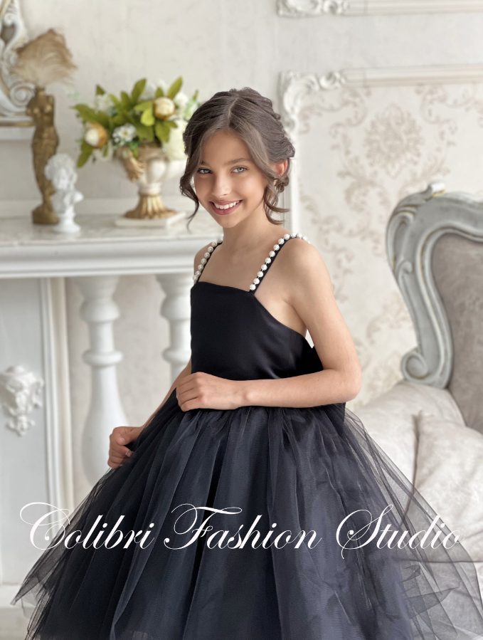 Pearls girl dress, Party toddler girl dress, Tulle flower girl dress, Satin girl dress, Toddler girl dress, Black flower girl dress