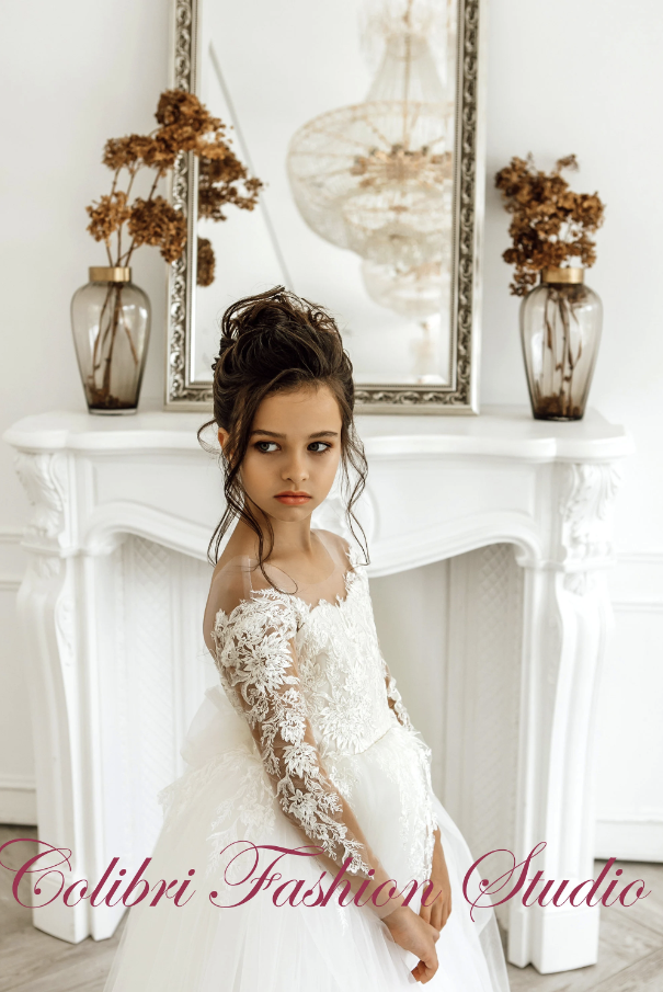 Toddler flower girl dress lace, Baby girl dress special occasion, Long sleeve ivory wedding girl dress, Girl birthday dress