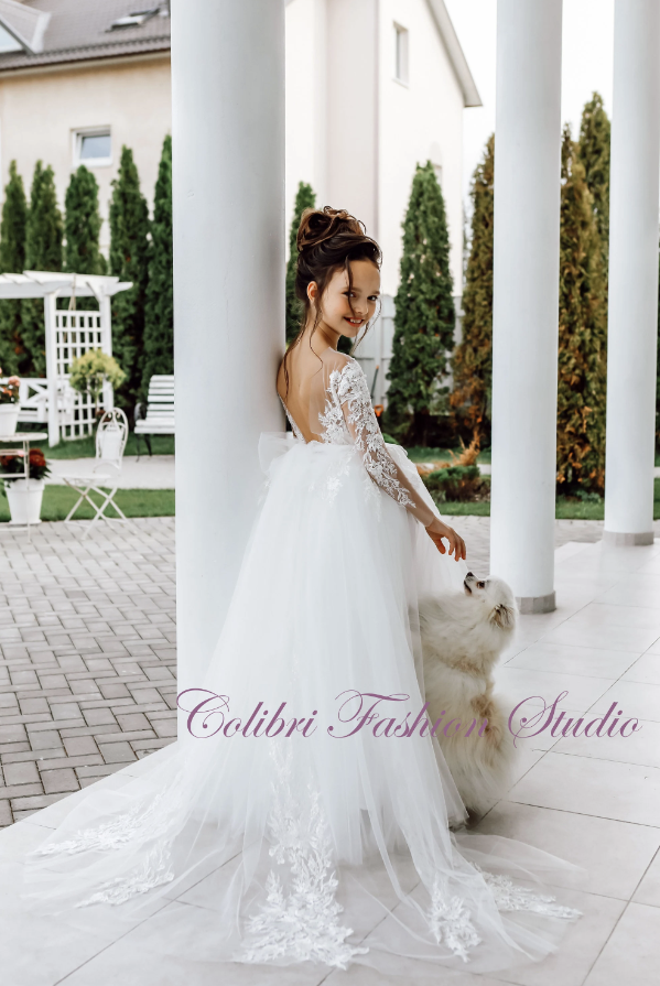 Toddler flower girl dress lace, Baby girl dress special occasion, Long sleeve ivory wedding girl dress, Girl birthday dress