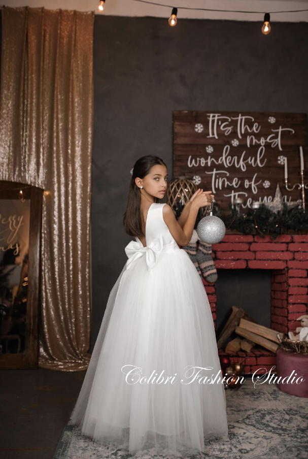 Ivory christmas girl dress tulle Tutu birthday girl dresses Flower girl proposal dress Romantic girl dress
