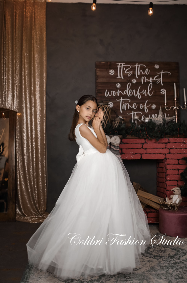 Ivory christmas girl dress tulle Tutu birthday girl dresses Flower girl proposal dress Romantic girl dress