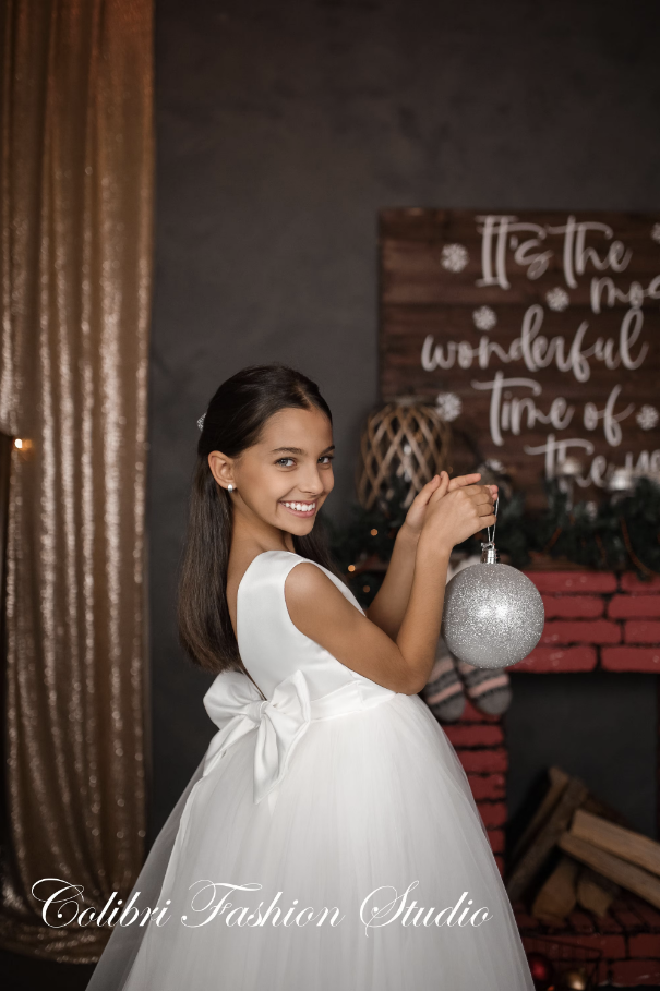Ivory christmas girl dress tulle Tutu birthday girl dresses Flower girl proposal dress Romantic girl dress