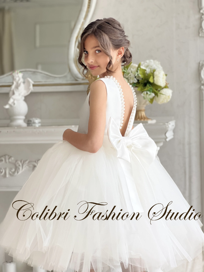 Satin flower girl dress White flower girl dress Wedding flower girl dress Party dress Dress for photoshoot Flower girl dress knee length