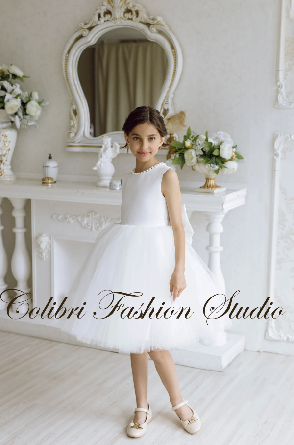Satin flower girl dress White flower girl dress Wedding flower girl dress Party dress Dress for photoshoot Flower girl dress knee length
