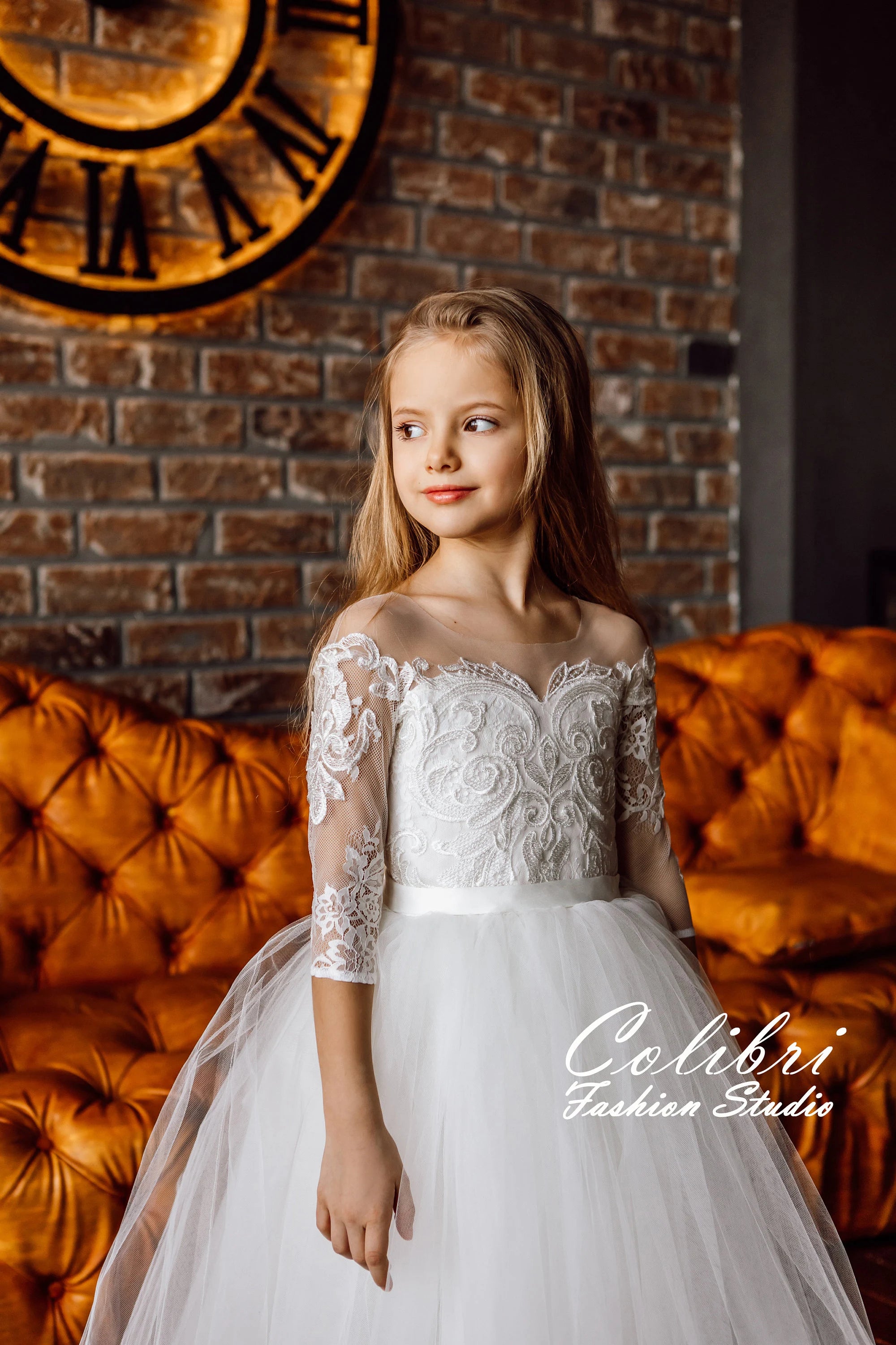 Flower Girl Dress, Lace Flower girl dress, Ivory Girl Dress, Long sleeves Dress, Rustic girl dress,Tulle Flower Girl Dress, White Girl Dress