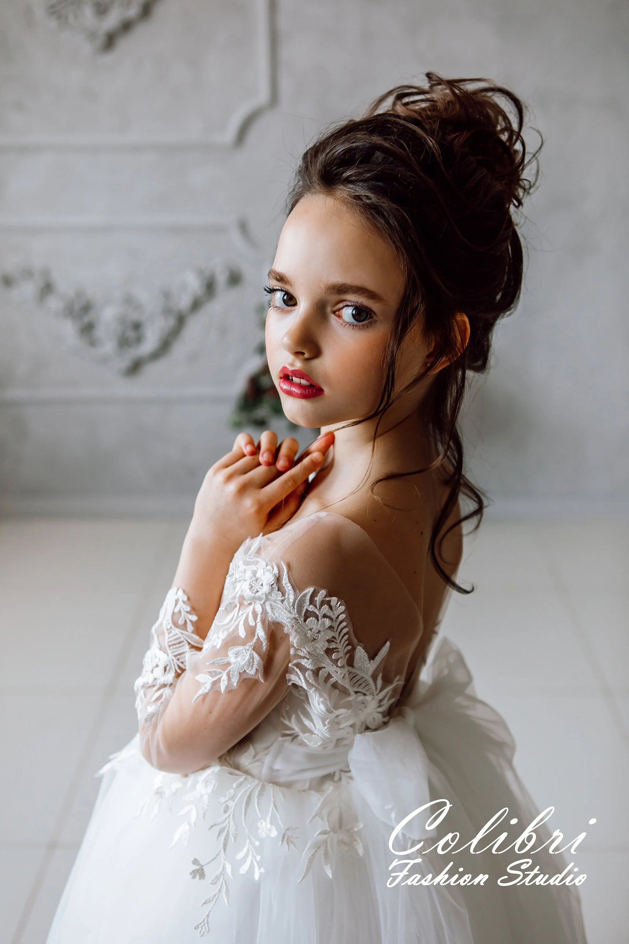Flower girl dress long sleeve flower girl dress Lace flower girl dress Tulle flower girl dress Communion dress Birthday girl dress