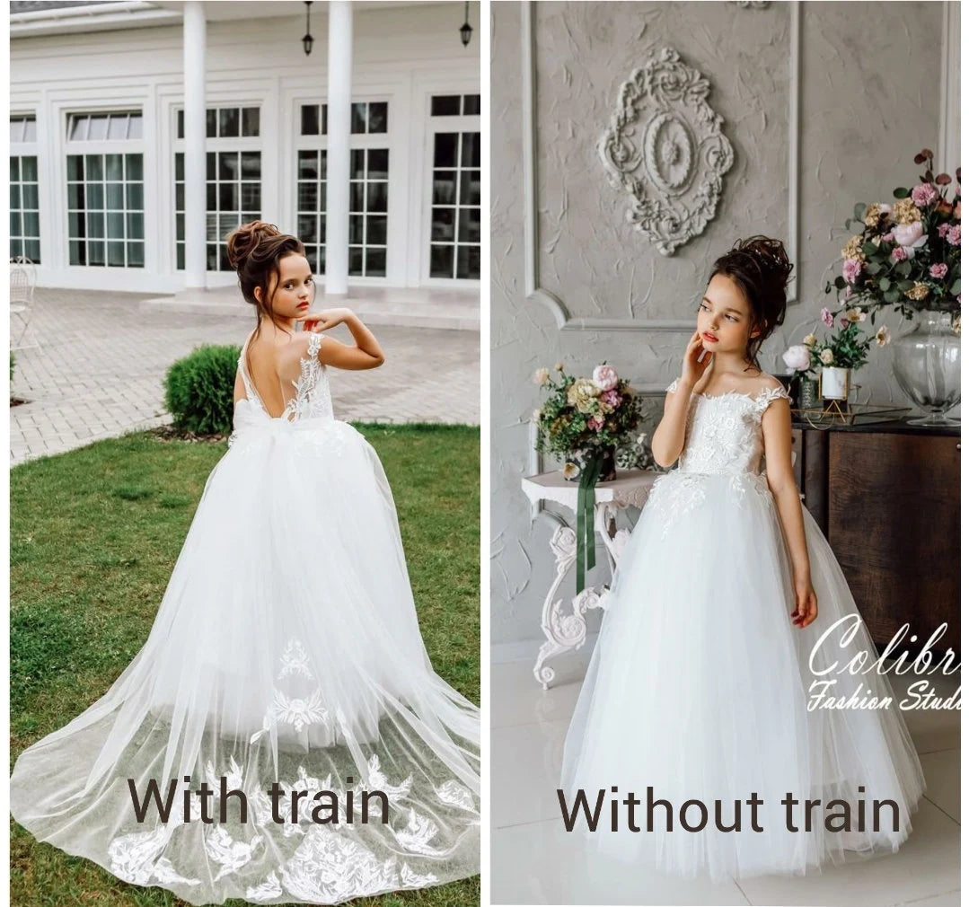 Flower girl dress train, Flower girl dress tulle, Lace girl dress, Flower girl dress baby, Girl dress ivory, Flower girl dress toddler