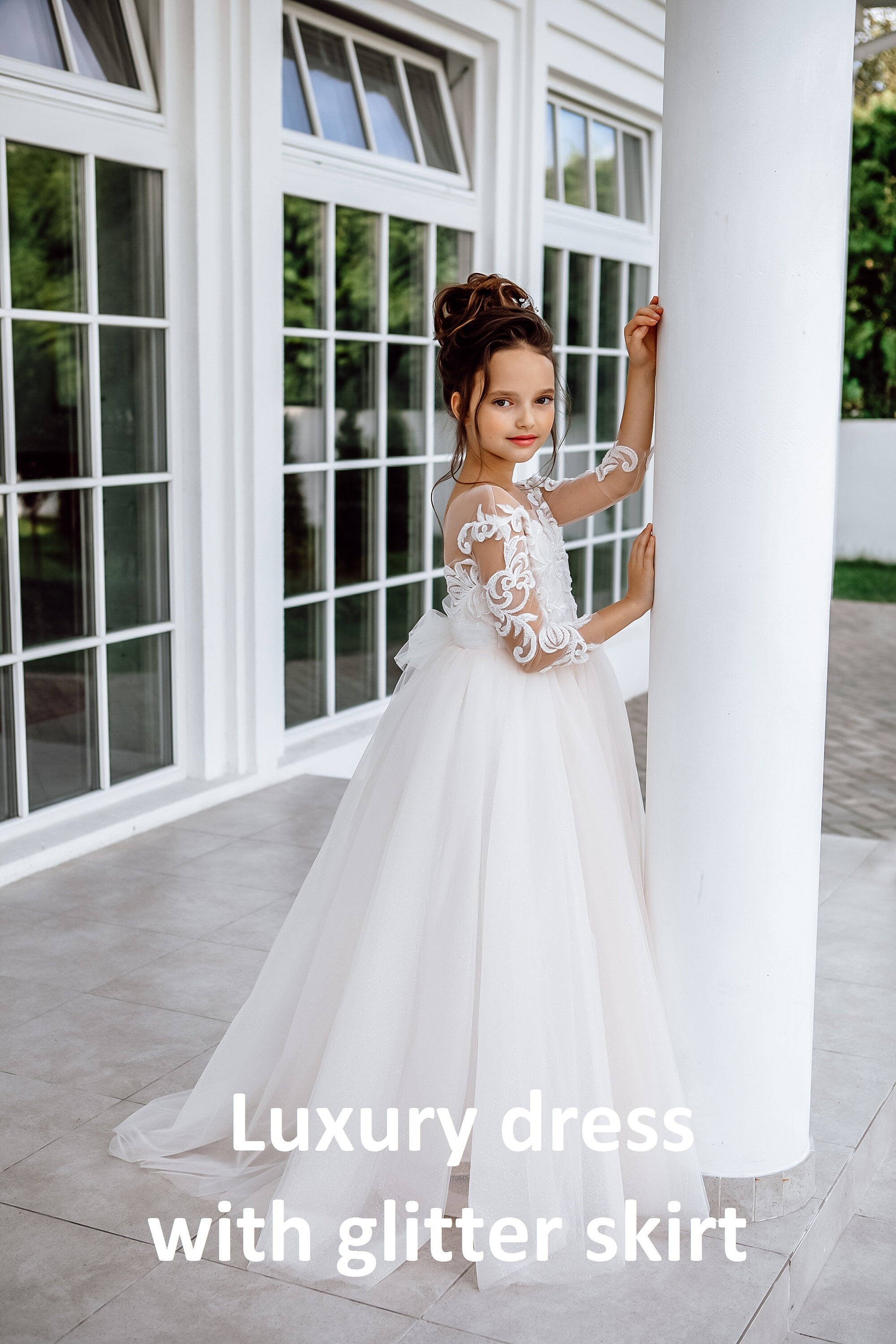 First communion dress, Tutu girl dress, Lace flower girl dress, Boho flower dress, Wedding flower girl dress, Long flower girl dress