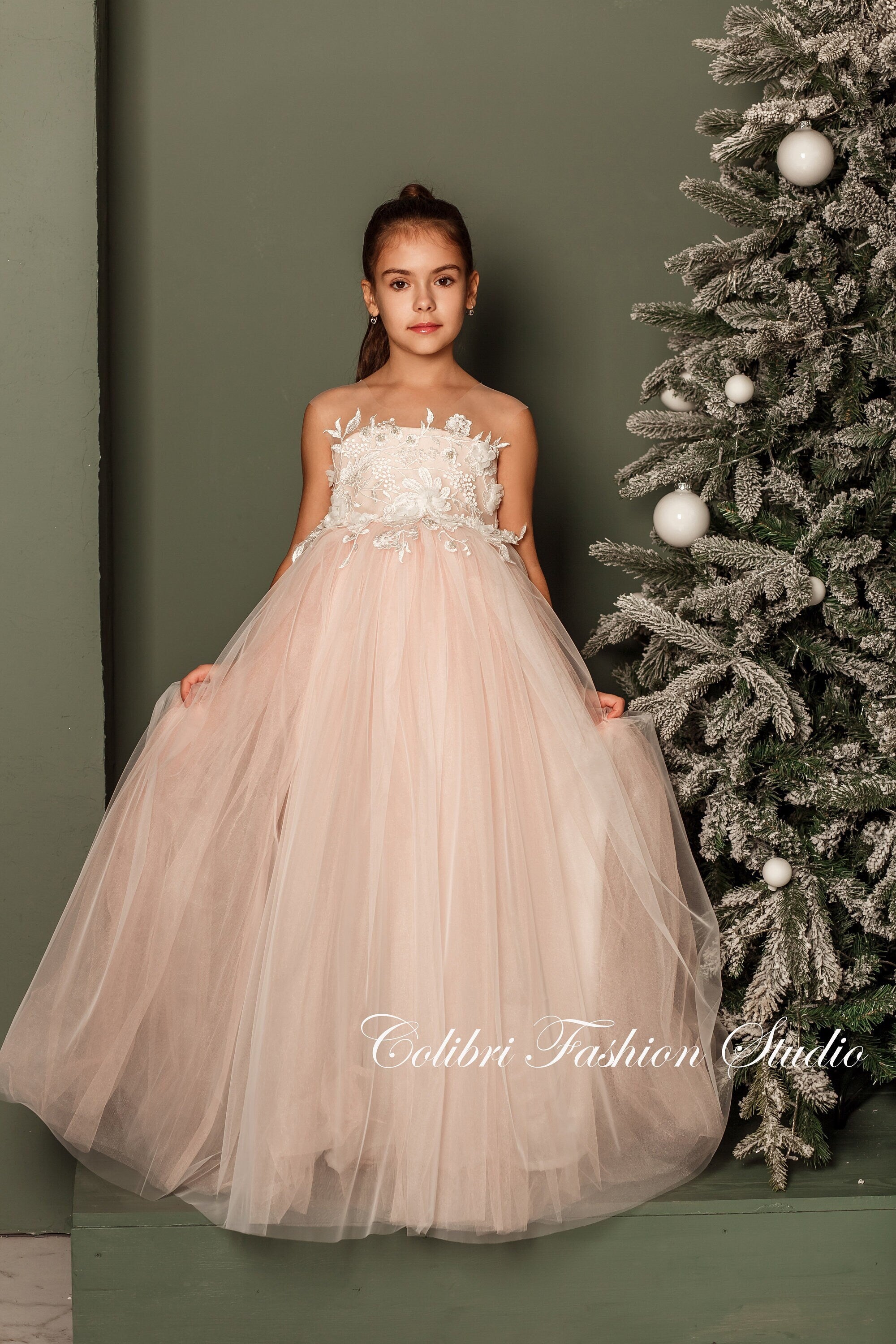 Flower girl dress, Blush flower girl dress, Tutu flower girl dress, Girl dress tulle, Lace girl dresses, Birthday dress, Ivory girl dress