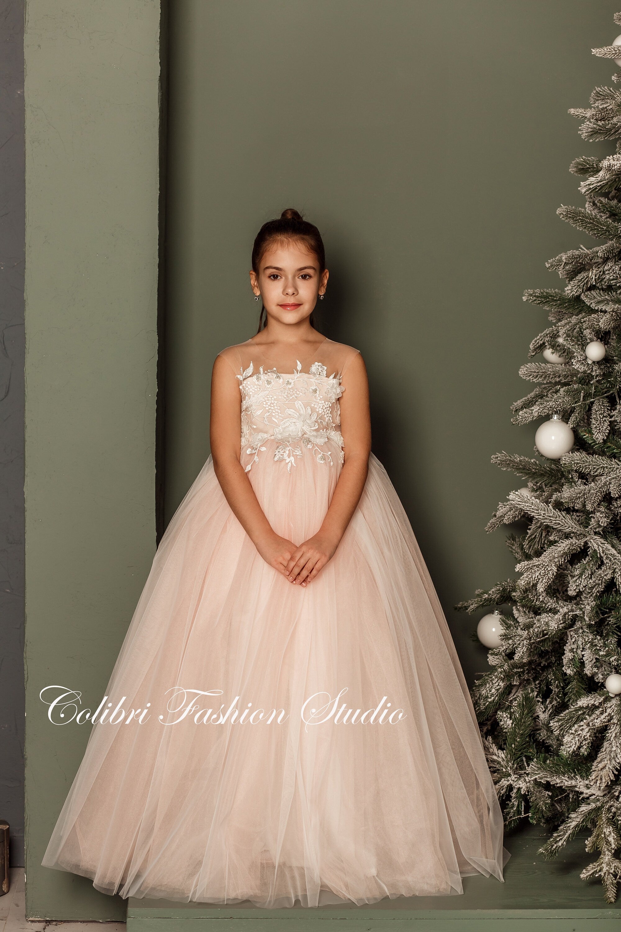 Flower girl dress, Blush flower girl dress, Tutu flower girl dress, Girl dress tulle, Lace girl dresses, Birthday dress, Ivory girl dress