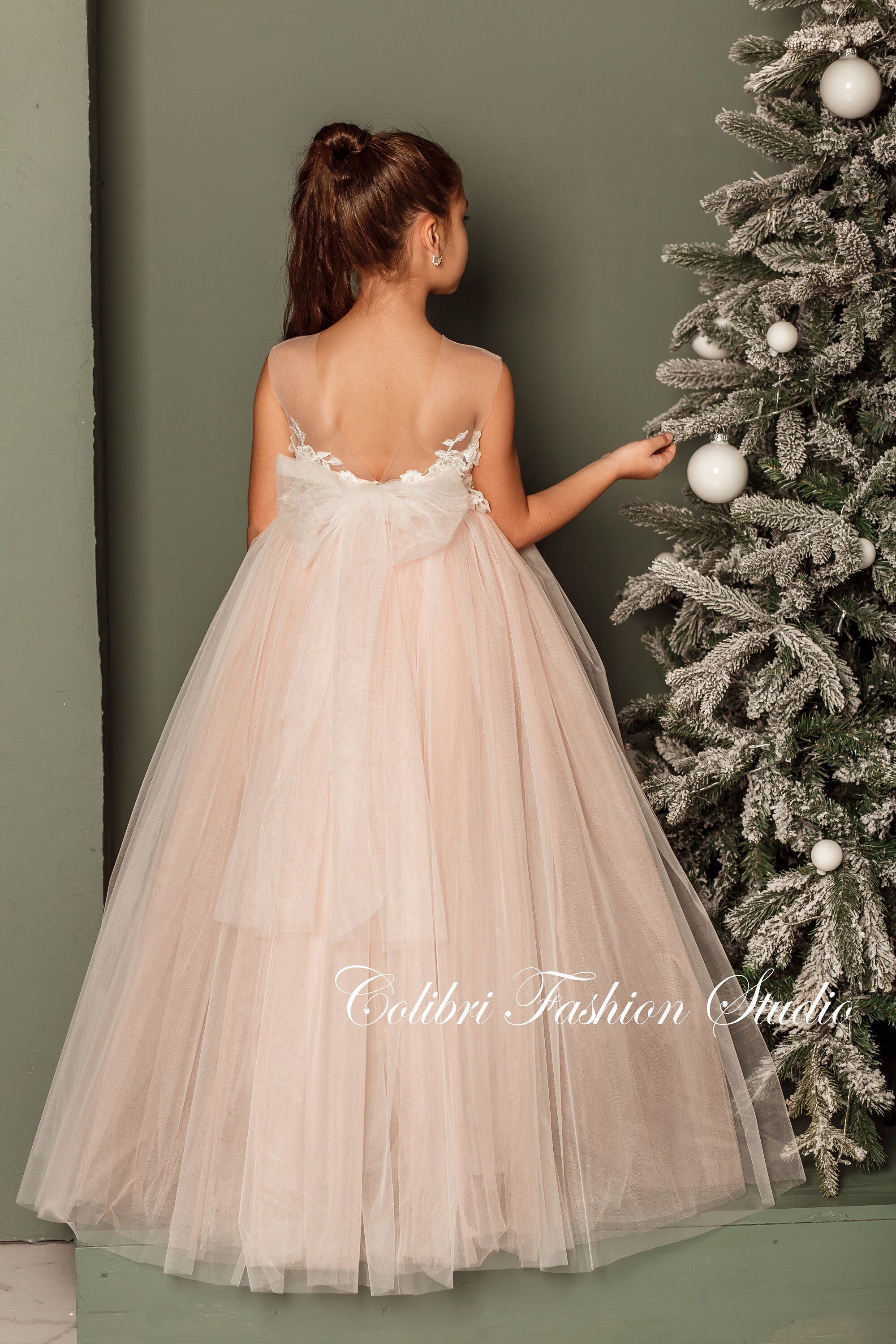 Flower girl dress, Blush flower girl dress, Tutu flower girl dress, Girl dress tulle, Lace girl dresses, Birthday dress, Ivory girl dress