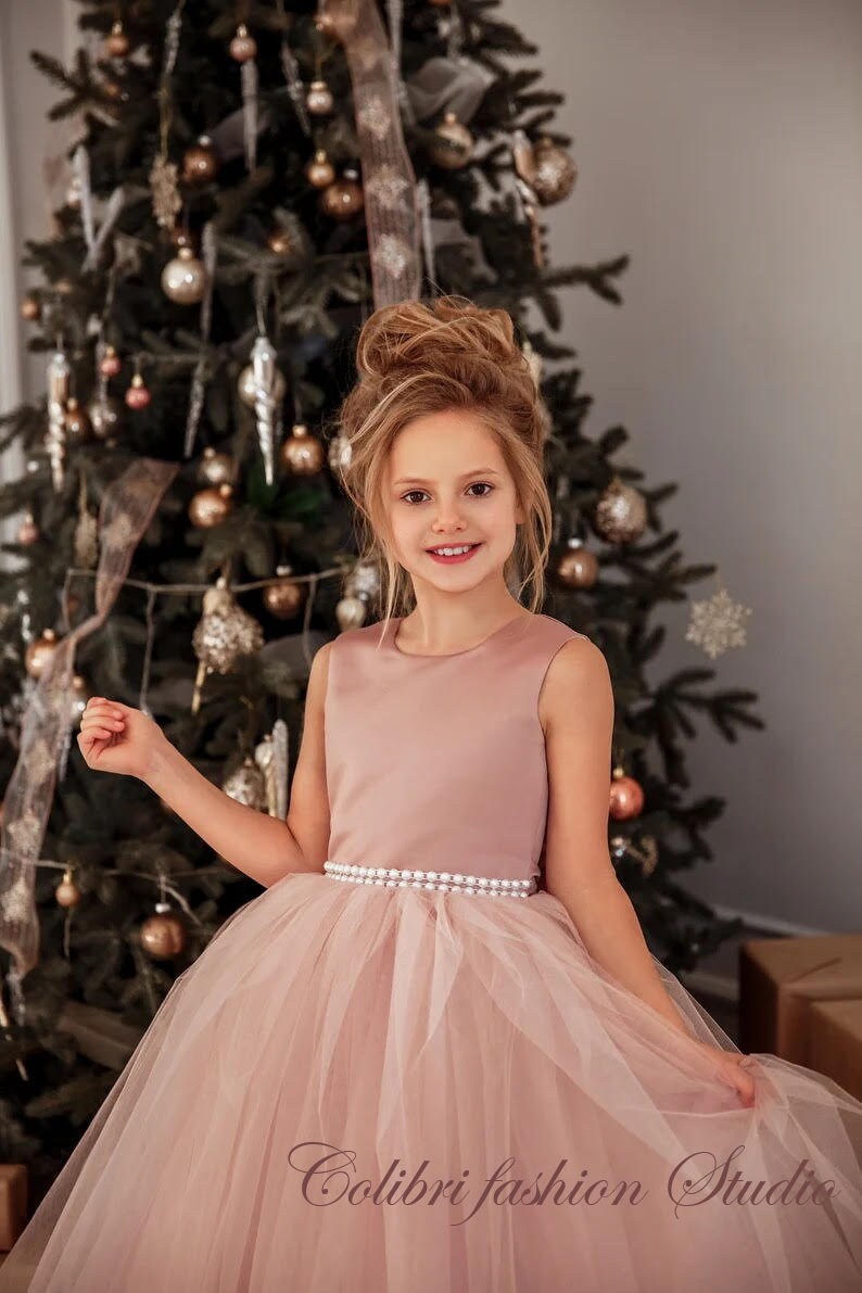 Tutu flower girl dress, Dusty rose girl dress, White flower girl dress, Flower girl dress satin, Princess dress, Birthday dress, Boho dress