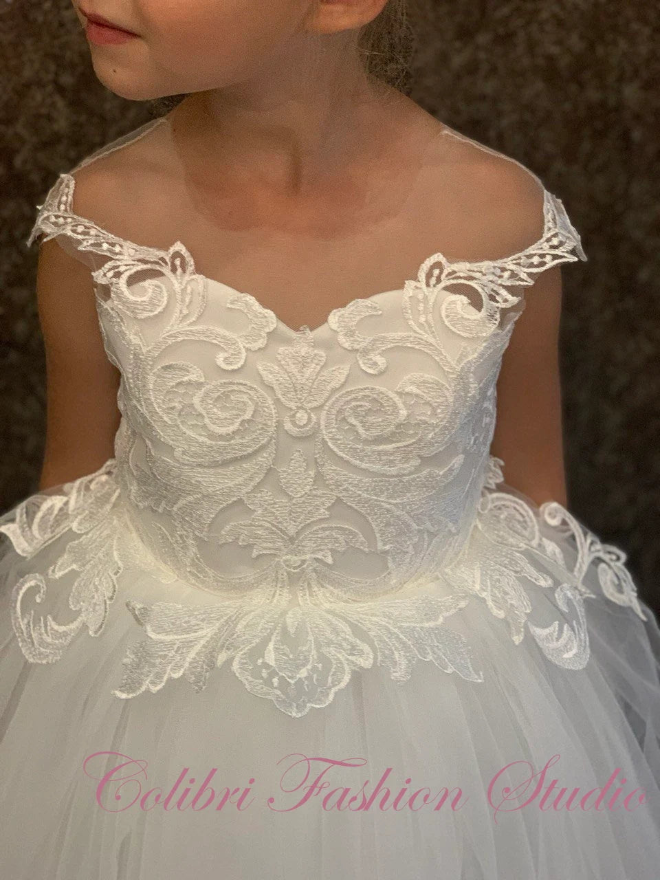 Flower girl dress, Ivory flower girl dress, Lace flower girl dress, Tulle flower dress, Flower girl dress with train, White girl dress