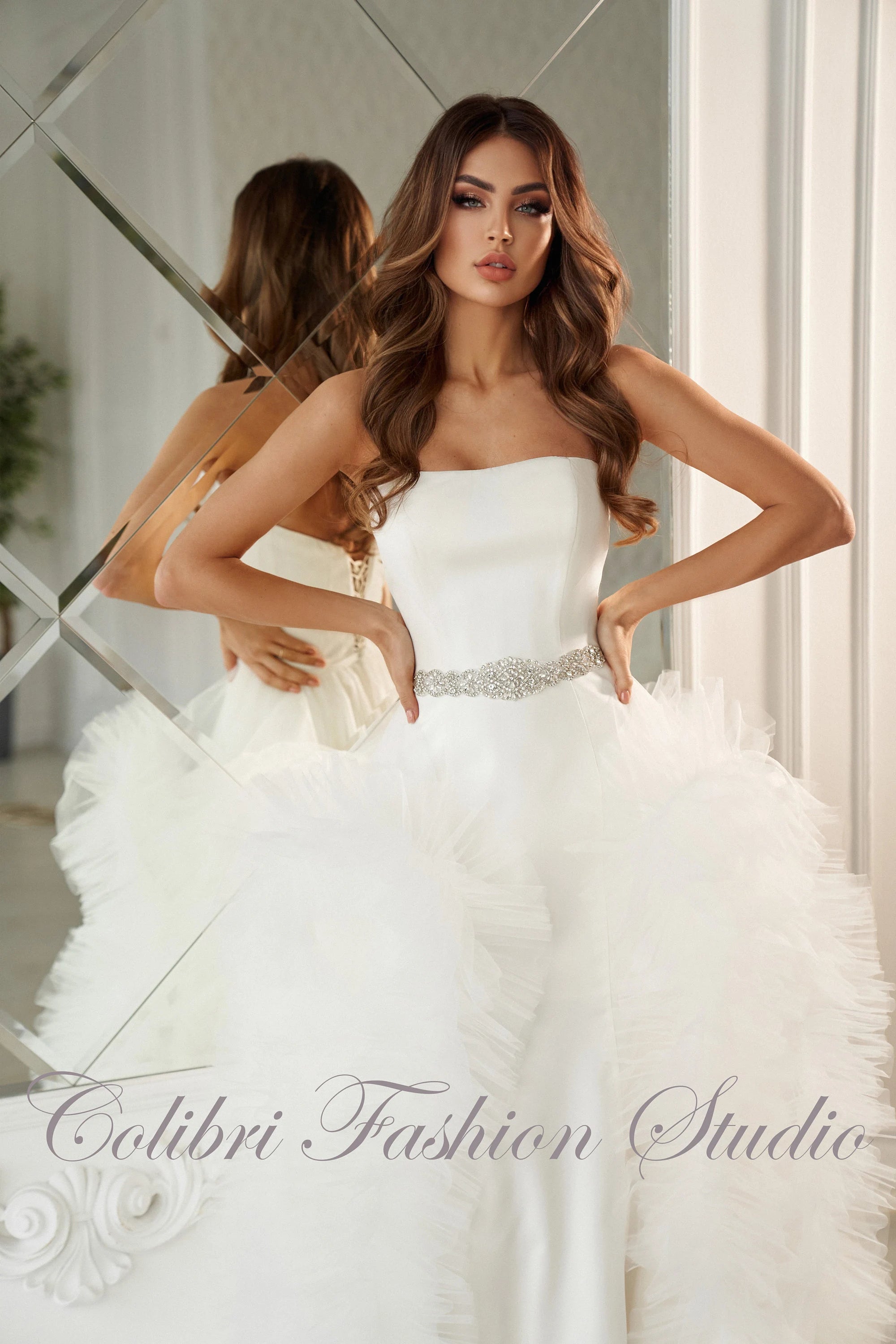 Satin wedding dress, A-line wedding dress, White bridal gown, Wedding dress with train, Open shoulders bridal gown