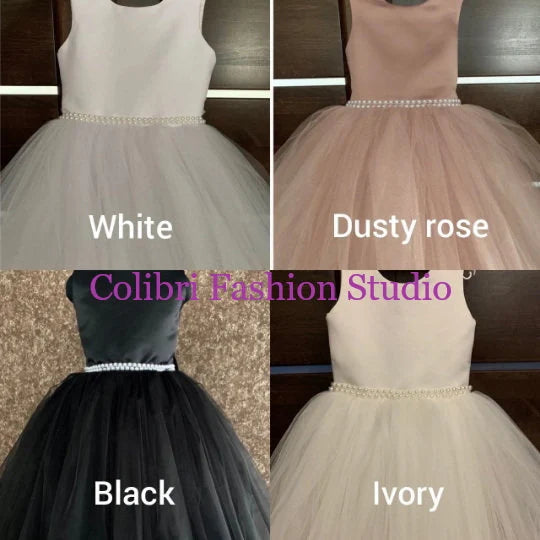 Tutu flower girl dress, Dusty rose girl dress, White flower girl dress, Flower girl dress satin, Princess dress, Birthday dress, Boho dress