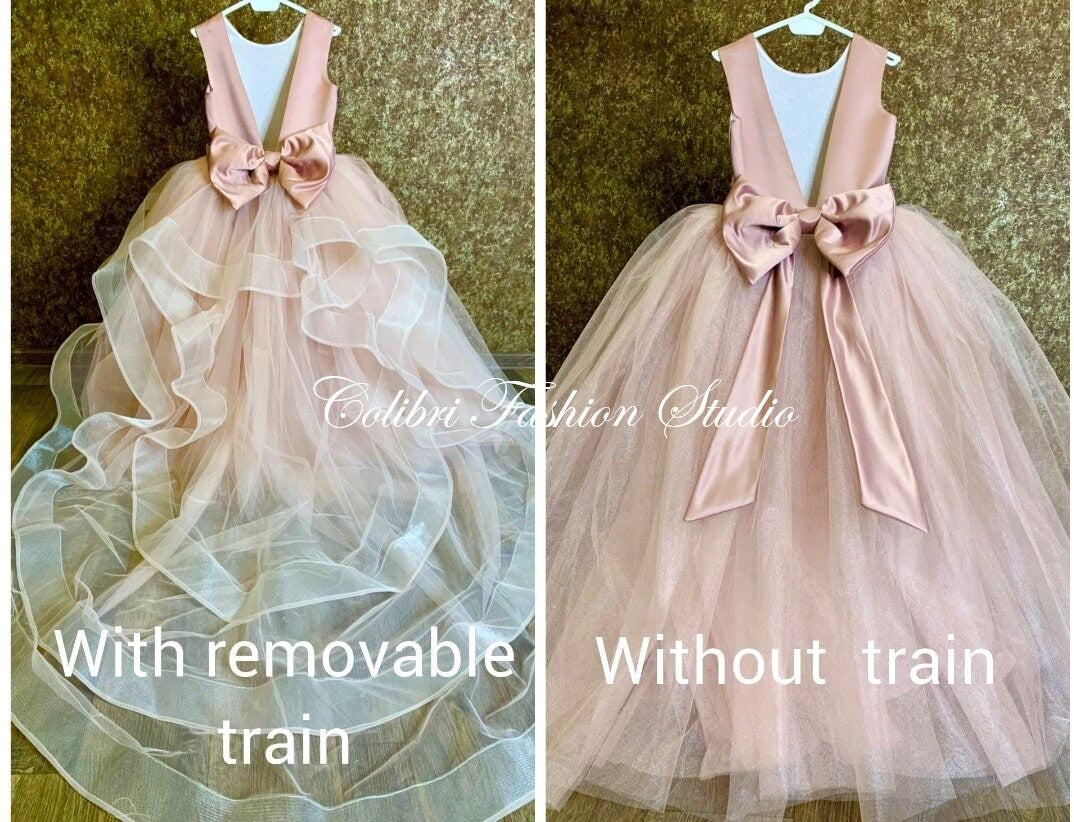 Flower girl dress Dusty rose flower girl dress Tutu tulle flower girl dress Bohemian girl dress Toddler girl dress Satin dress Girl dress