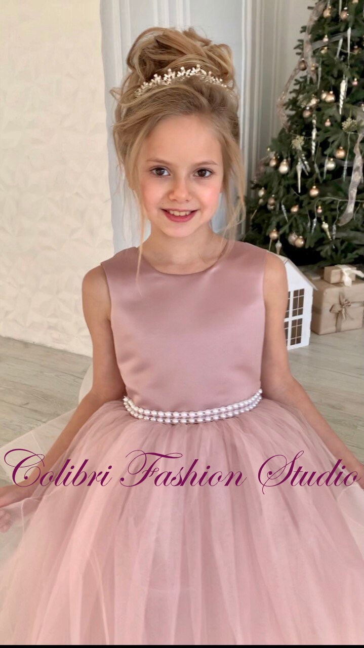 Tutu flower girl dress, Dusty rose girl dress, White flower girl dress, Flower girl dress satin, Princess dress, Birthday dress, Boho dress