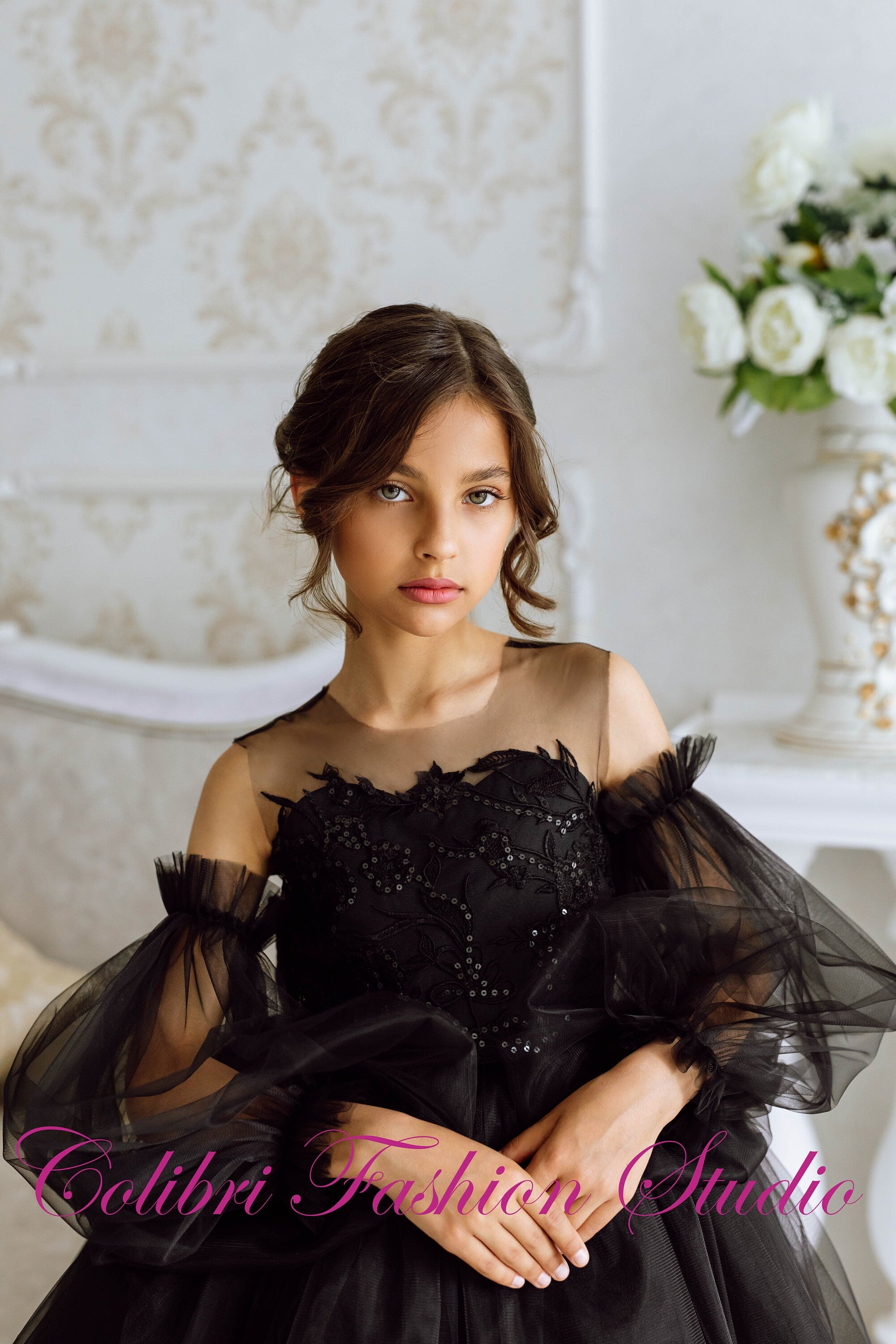 Flower girl dress lace, Black girl dress, Tulle girl dresses, Flower girl dress with sleeves, Wedding flower girl dress, Tutu dress