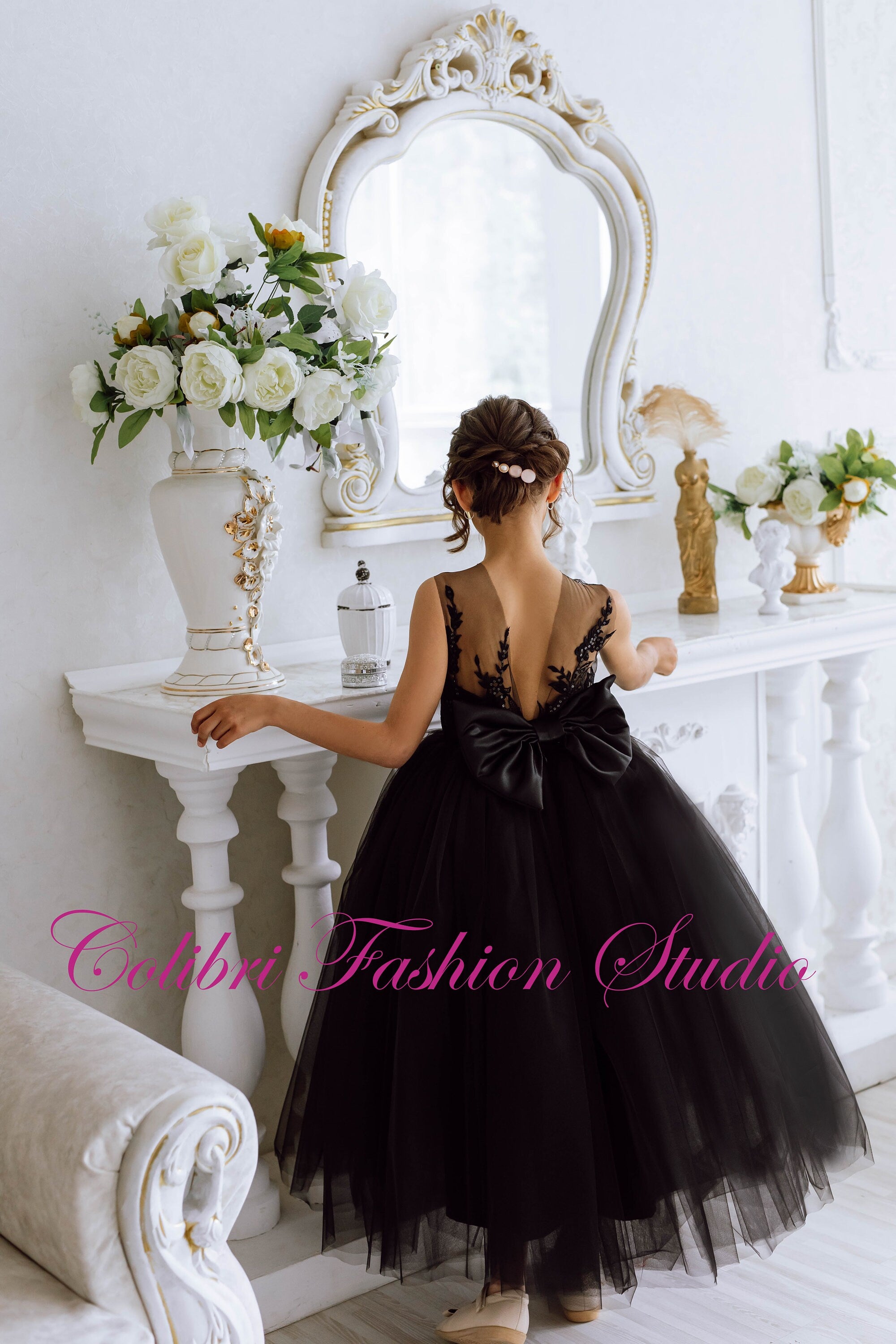 Flower girl dress lace, Black girl dress, Tulle girl dresses, Flower girl dress with sleeves, Wedding flower girl dress, Tutu dress
