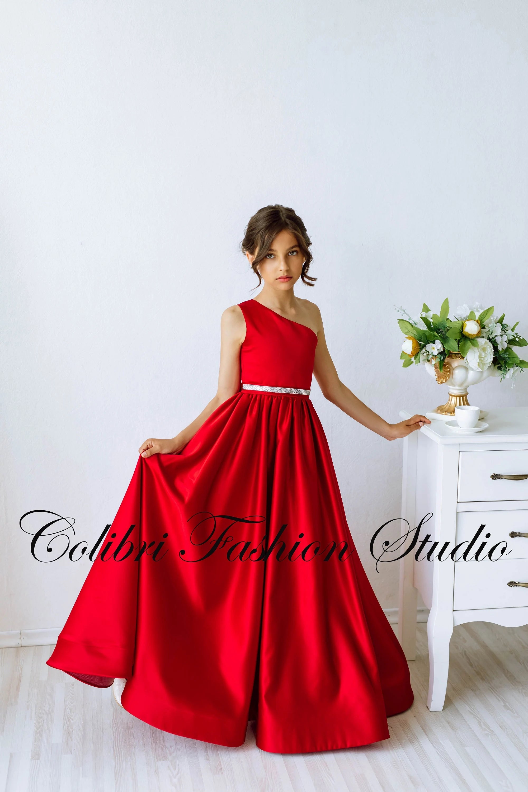 Baby girl red dress Flower girl dress satin Baby girl princess dress Prom dress girl Toddler girl birthday dress