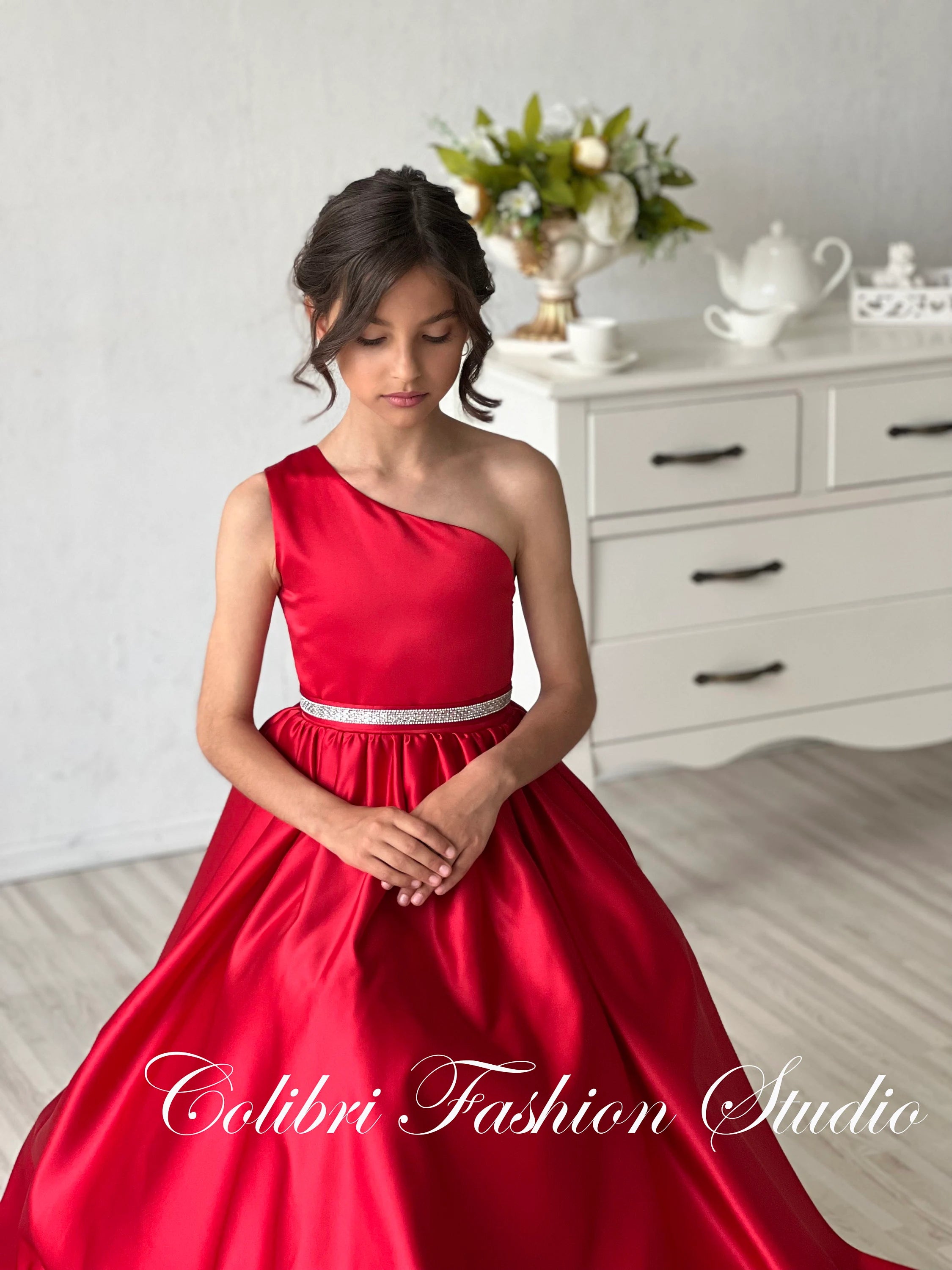 Baby girl red dress Flower girl dress satin Baby girl princess dress Prom dress girl Toddler girl birthday dress