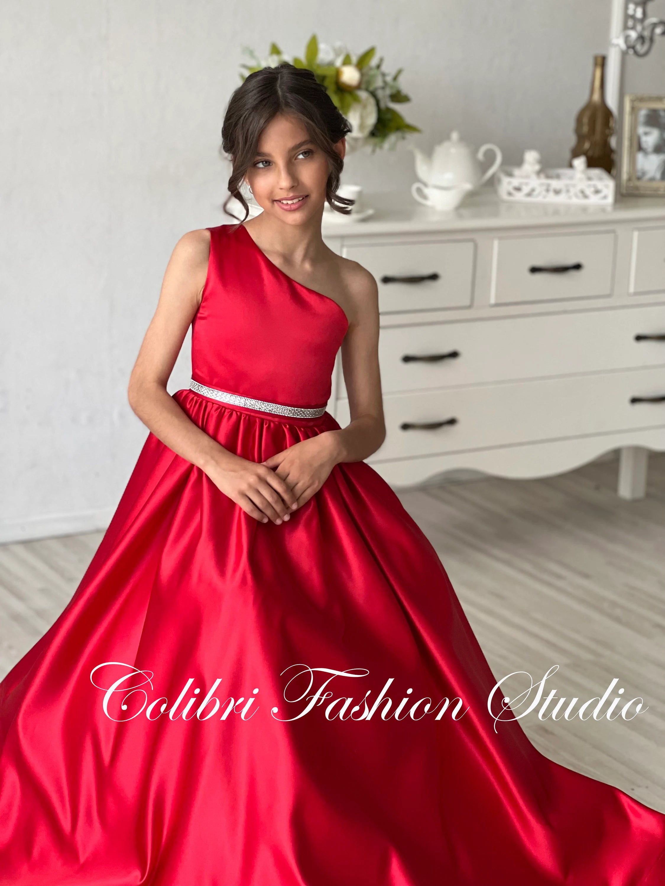 Baby girl red dress Flower girl dress satin Baby girl princess dress Prom dress girl Toddler girl birthday dress