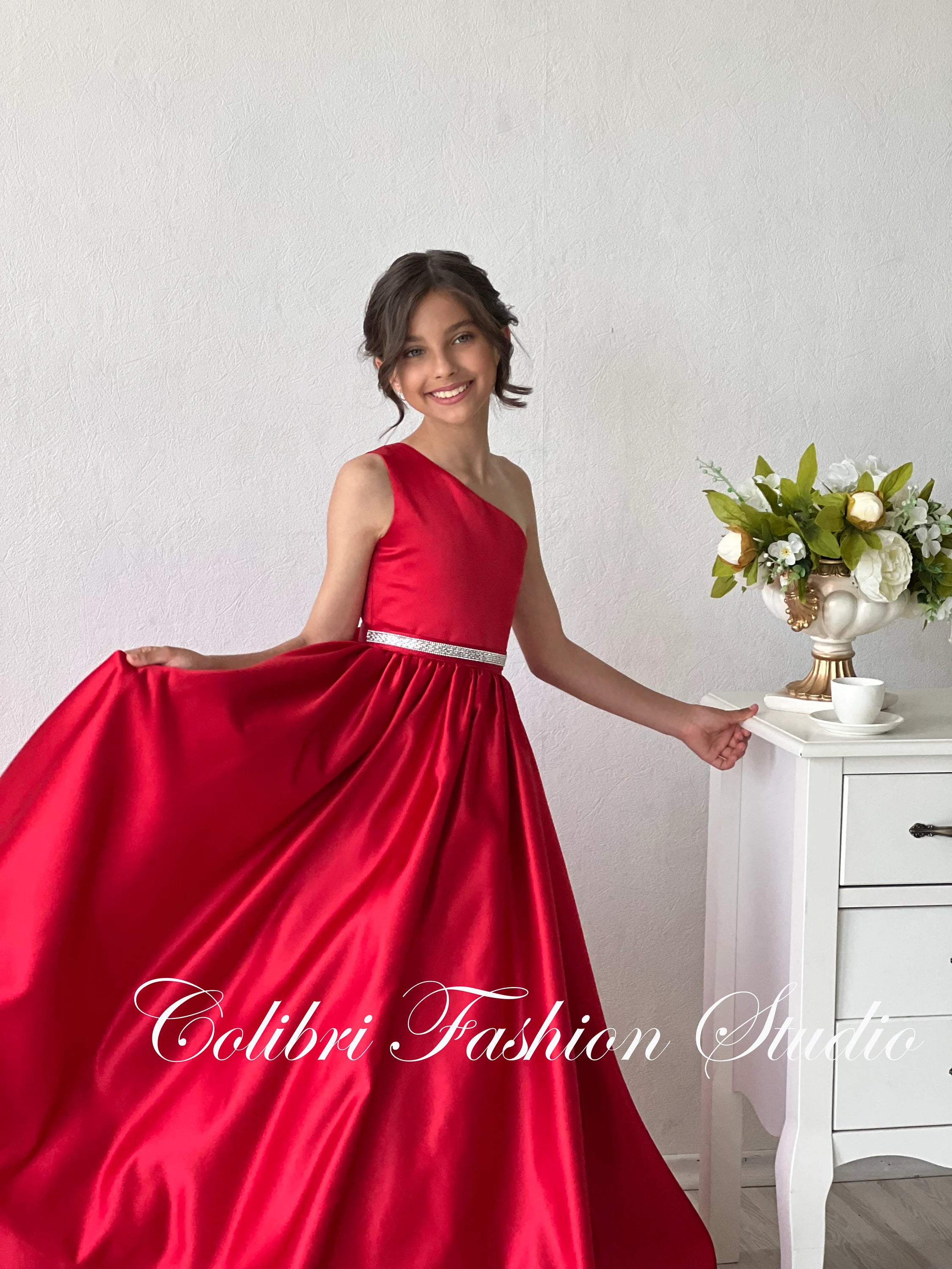 Baby girl red dress Flower girl dress satin Baby girl princess dress Prom dress girl Toddler girl birthday dress