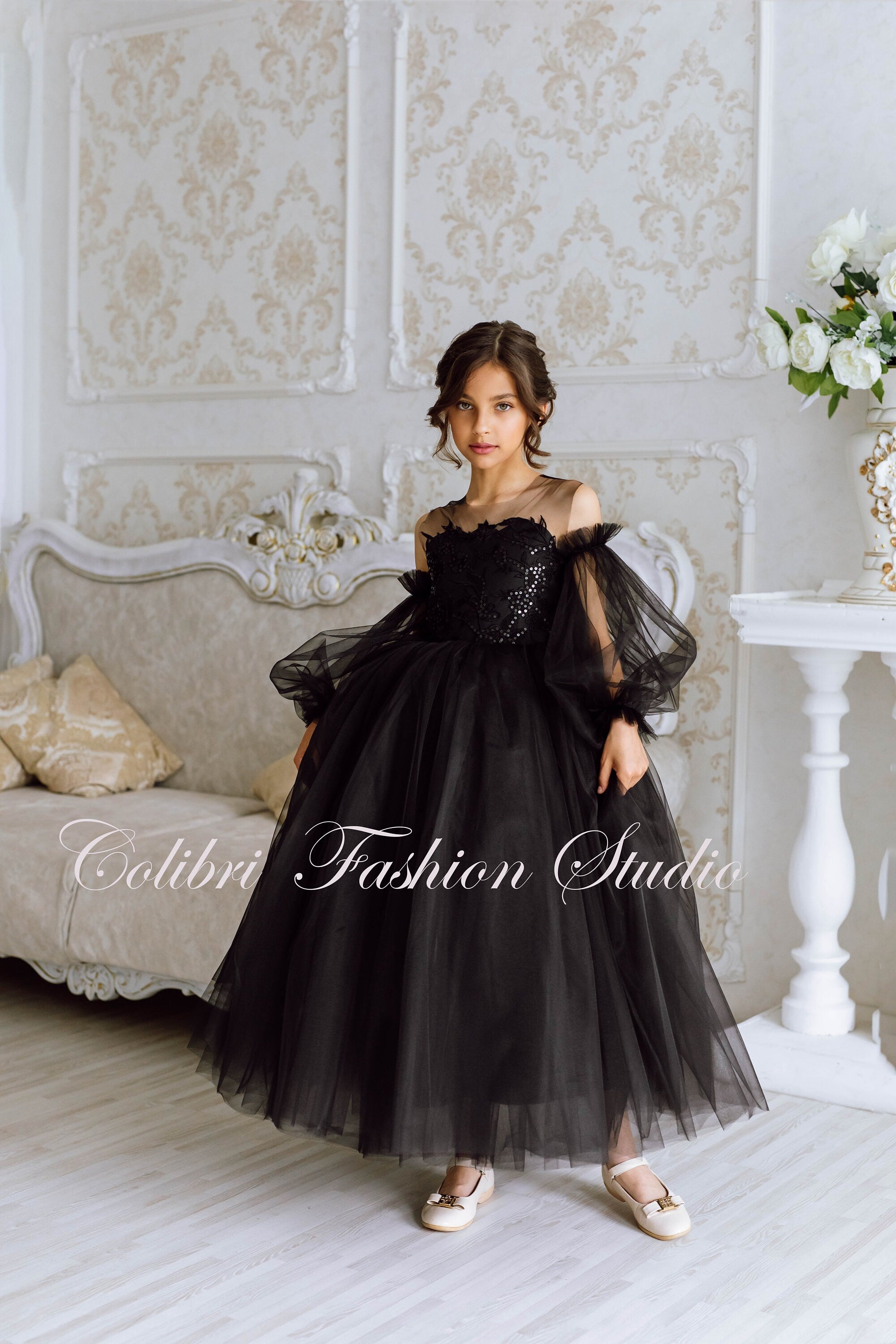 Flower girl dress lace, Black girl dress, Tulle girl dresses, Flower girl dress with sleeves, Wedding flower girl dress, Tutu dress