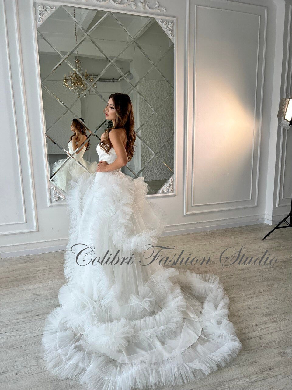 Satin wedding dress, A-line wedding dress, White bridal gown, Wedding dress with train, Open shoulders bridal gown
