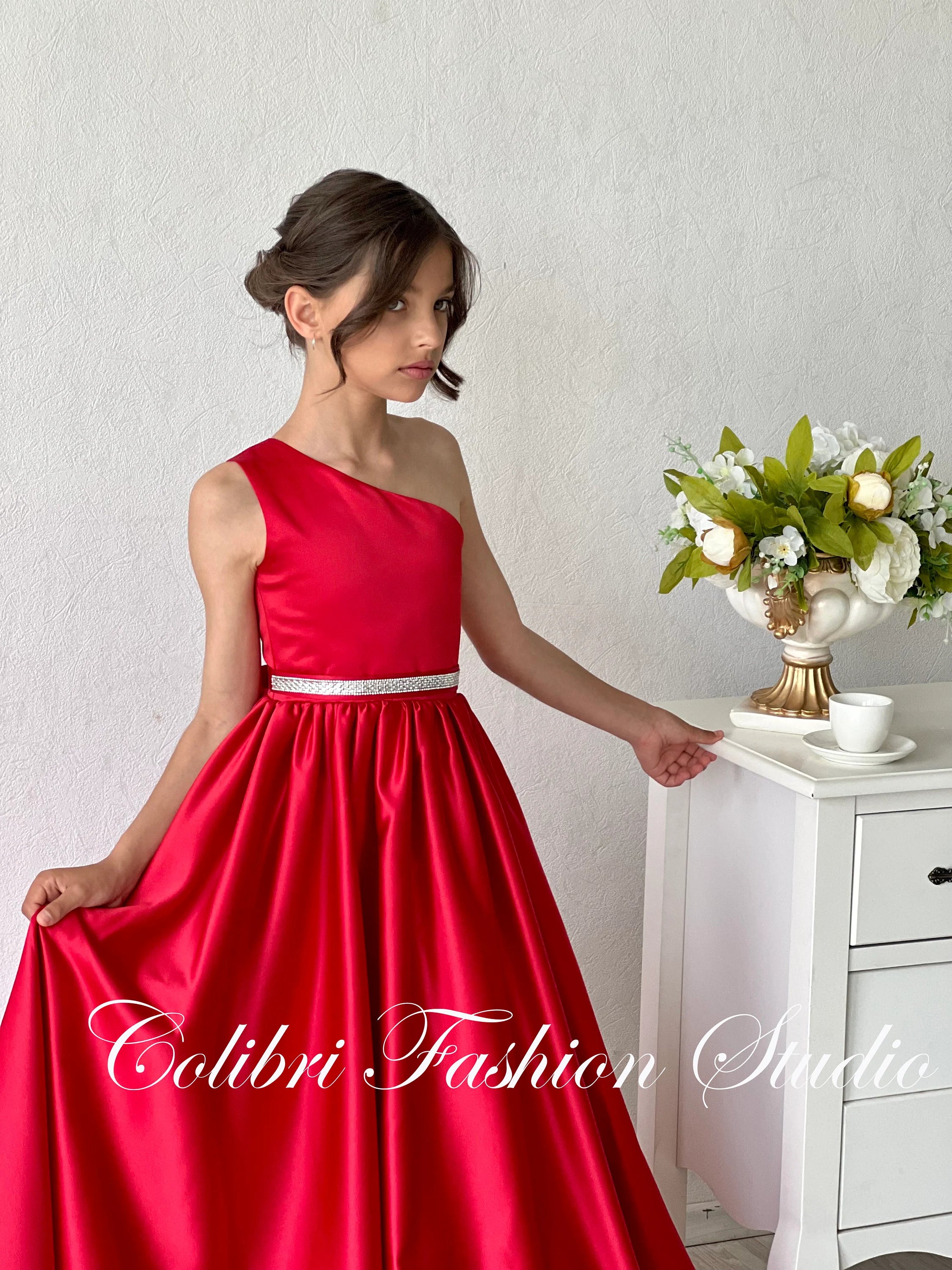 Baby girl red dress Flower girl dress satin Baby girl princess dress Prom dress girl Toddler girl birthday dress