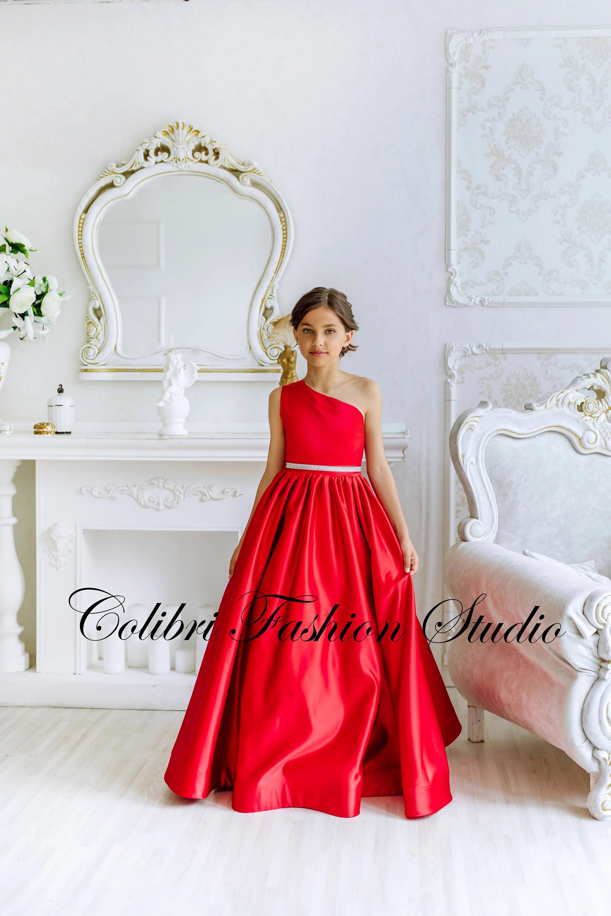 Baby girl red dress Flower girl dress satin Baby girl princess dress Prom dress girl Toddler girl birthday dress