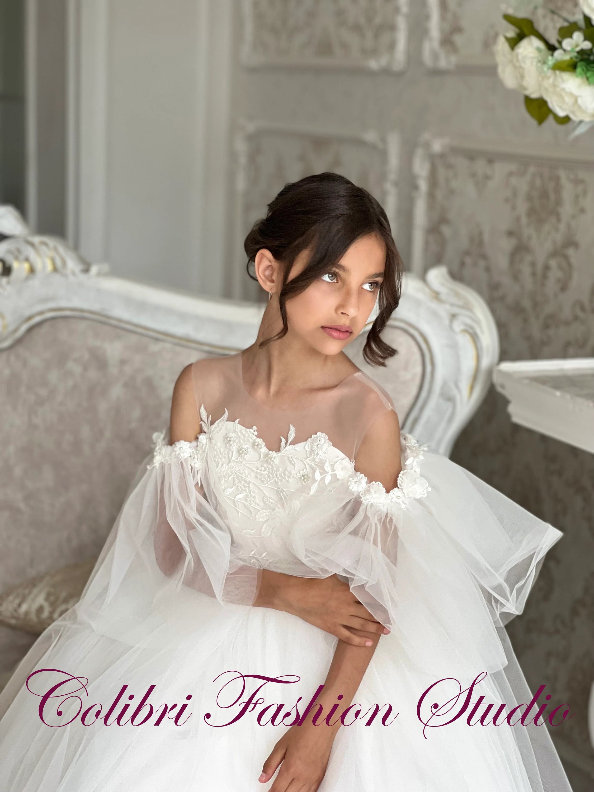 First communion girl dress, Tulle flower girl dress, Boho girl dress, Toddler girl dress, Lace girl dresses, Ball gown, Dress for photoshoot