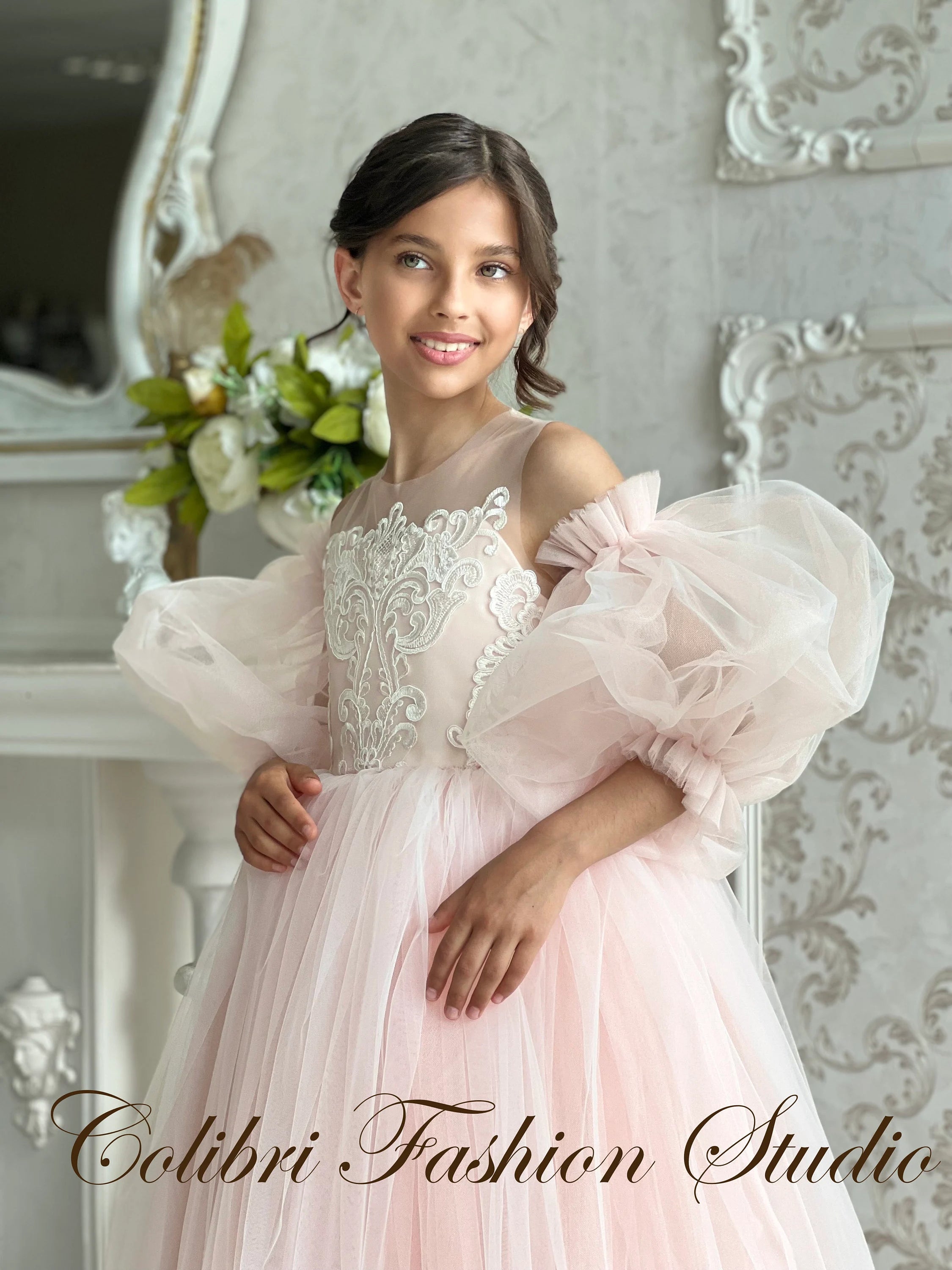 Flower girl dress ivory, Satin girl dress, Girl dress for photoshoot, Flower girl dress with sleeves, Flower girl dress junior