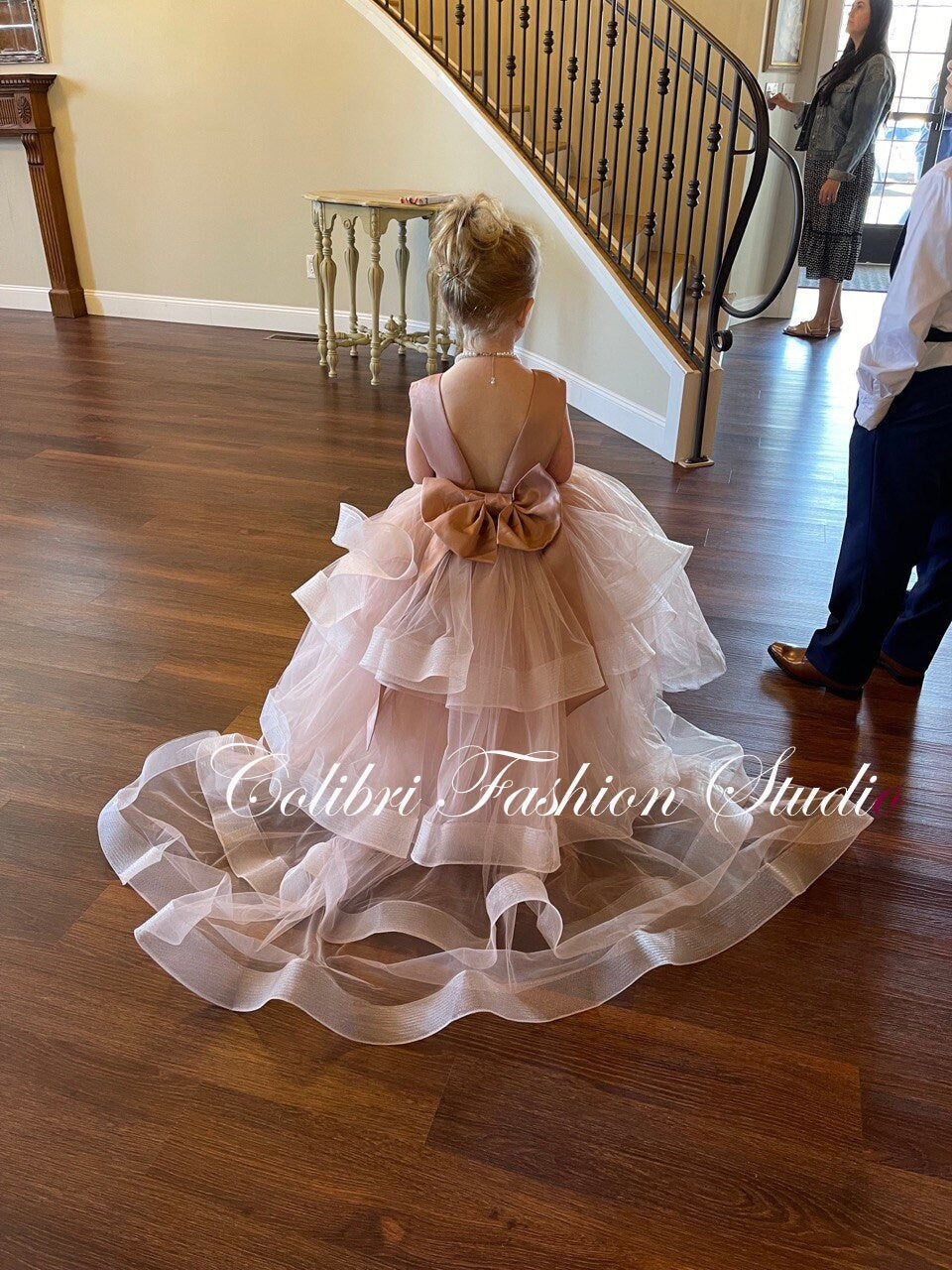 Dusty rose flower girl dress Tulle flower dress Pearl flower dress Toddler dress Satin girl dress Flower girl dress with train Ball gown