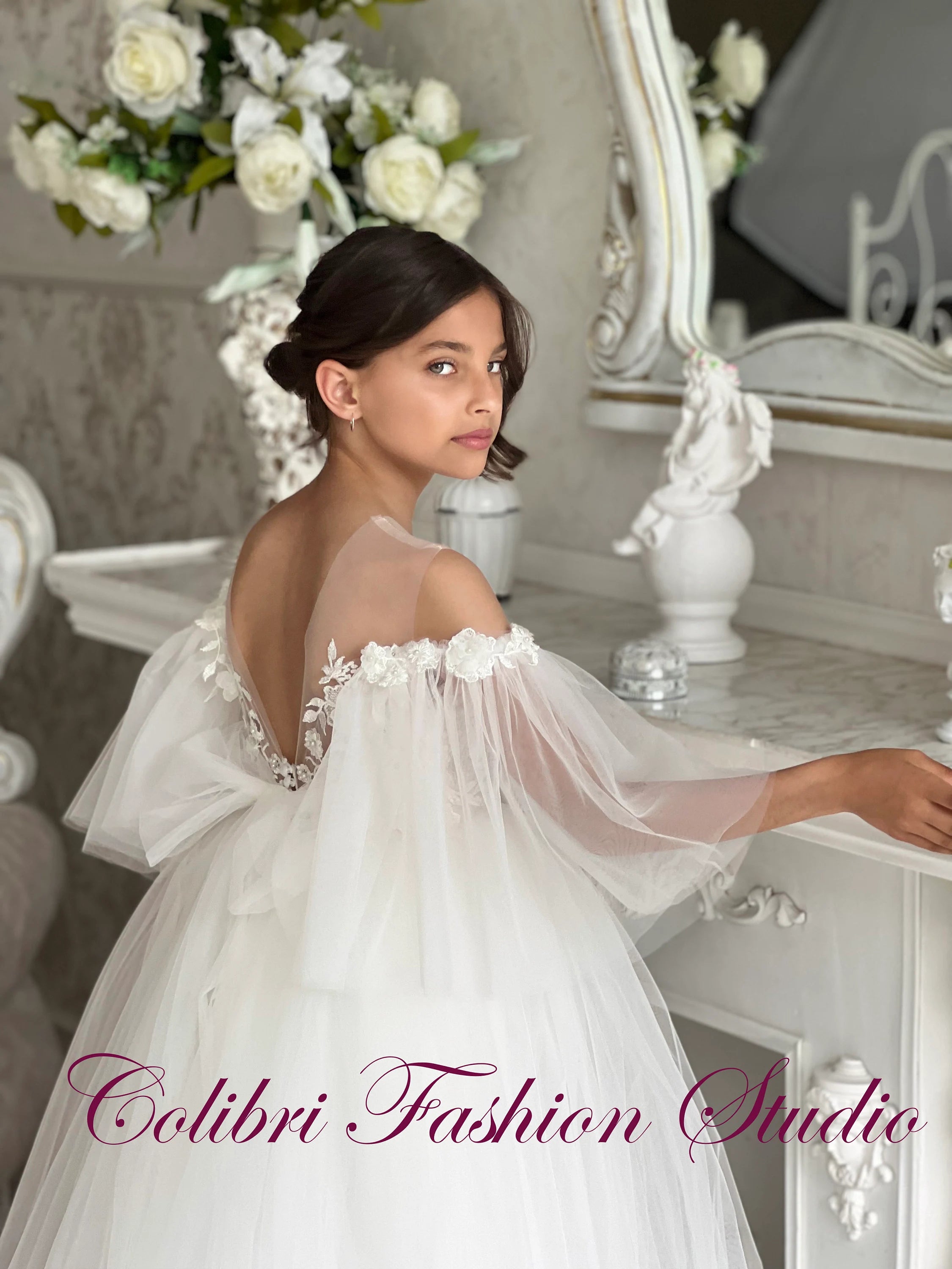 First communion girl dress, Tulle flower girl dress, Boho girl dress, Toddler girl dress, Lace girl dresses, Ball gown, Dress for photoshoot