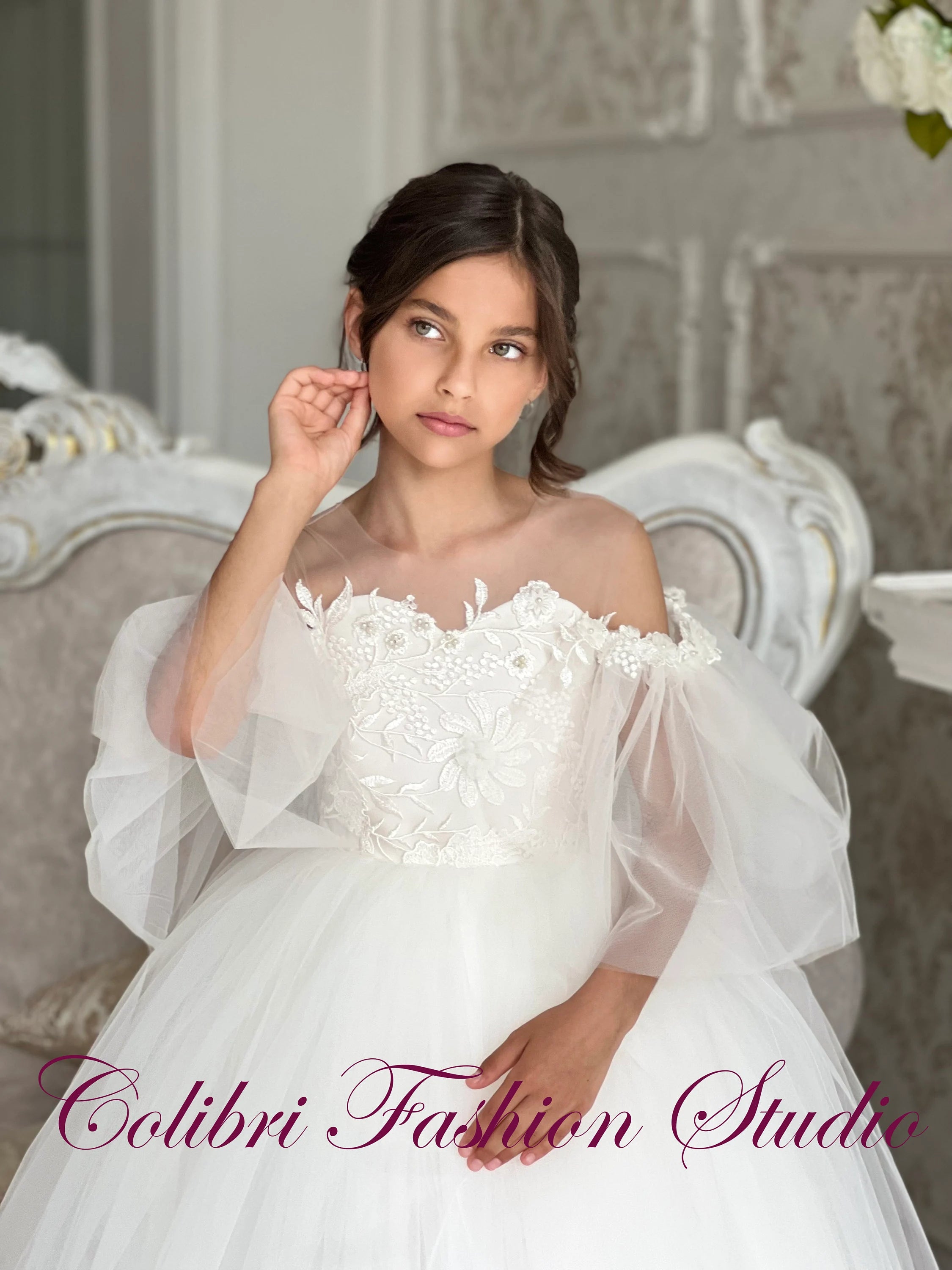 First communion girl dress, Tulle flower girl dress, Boho girl dress, Toddler girl dress, Lace girl dresses, Ball gown, Dress for photoshoot
