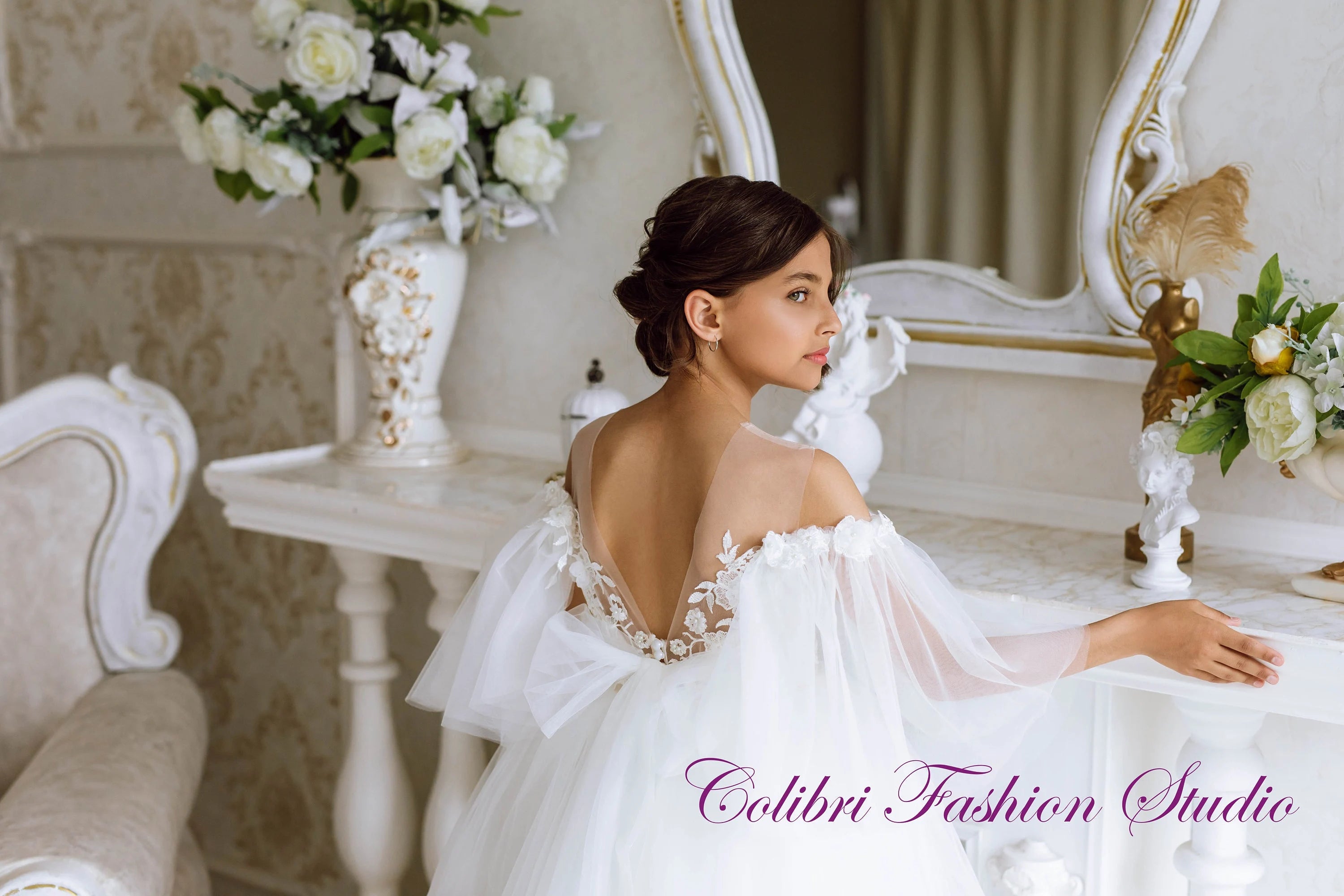 First communion girl dress, Tulle flower girl dress, Boho girl dress, Toddler girl dress, Lace girl dresses, Ball gown, Dress for photoshoot