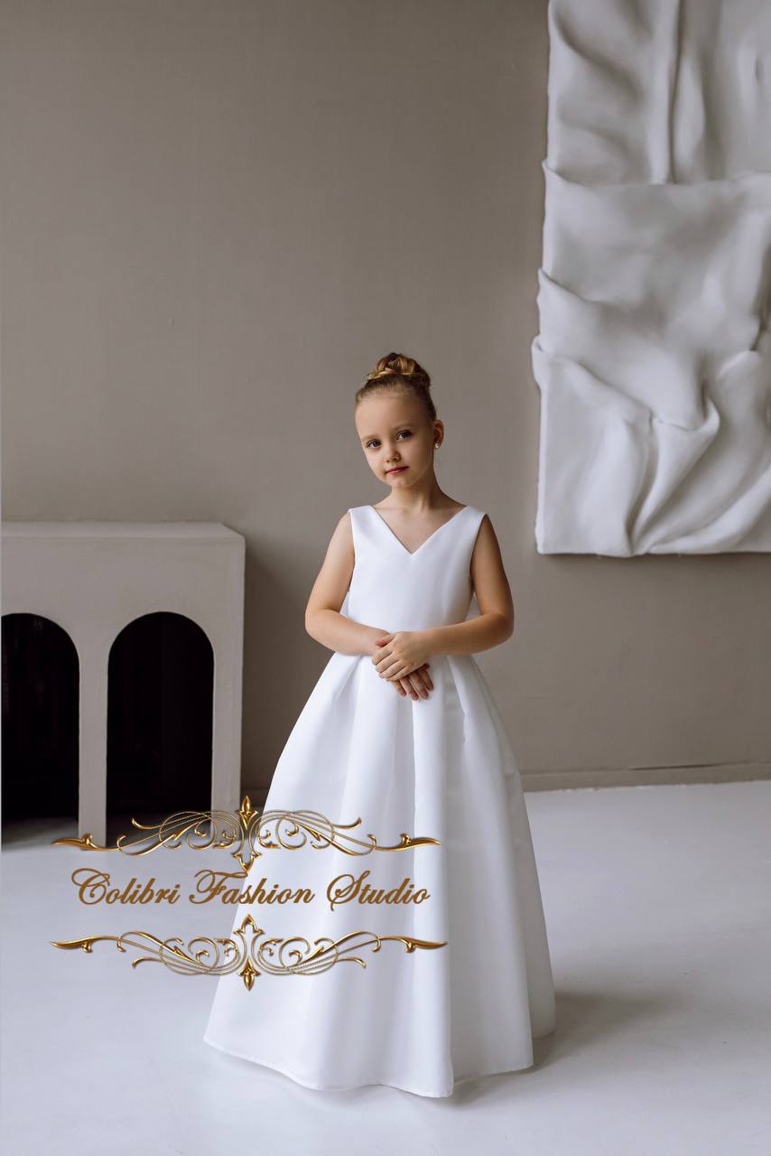 white or ivory for first communion dress ivory flower girl dress, First Communion White midi dress with pereline, kids wedding guest cupcake dress, kids family portraits dress