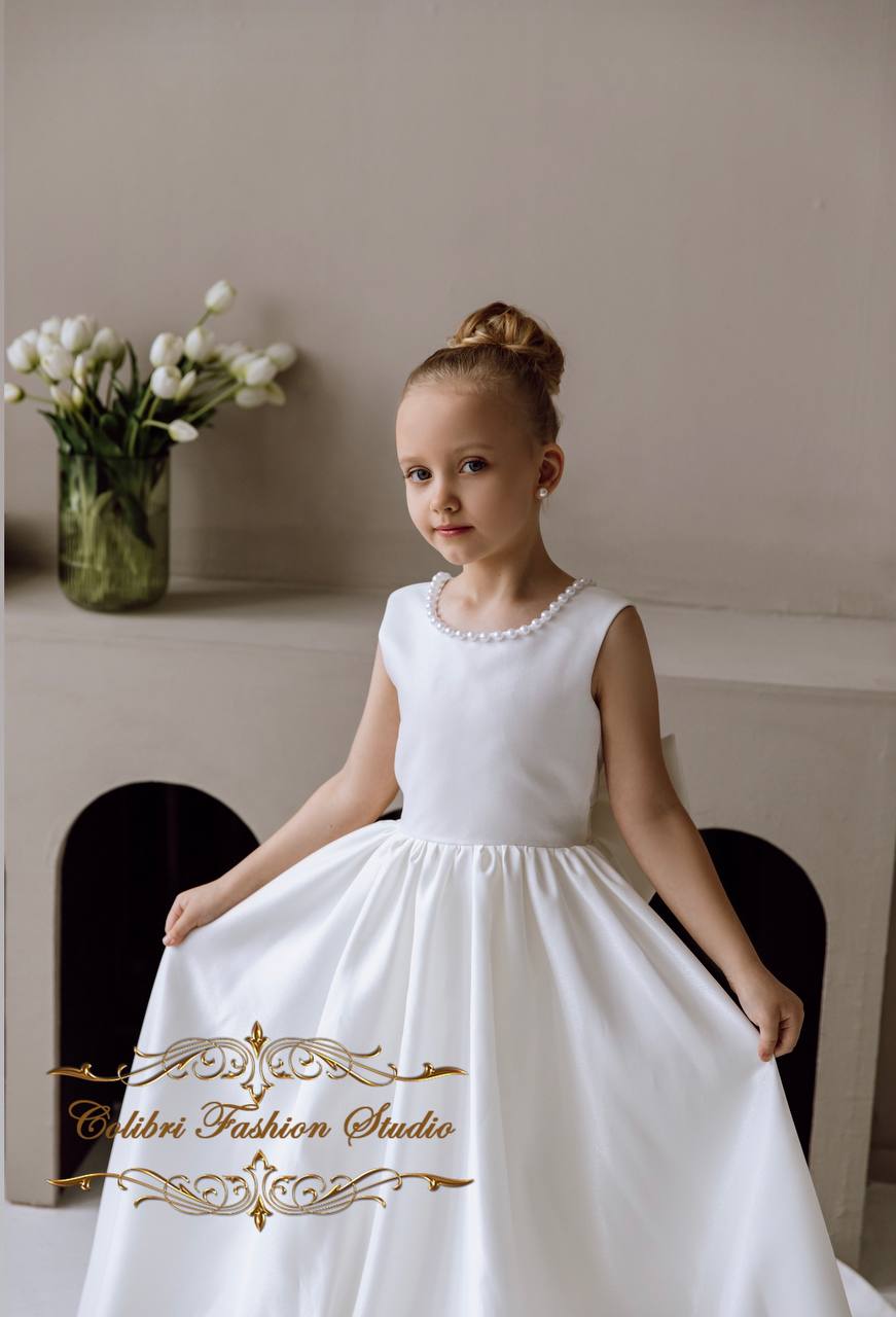 Flower girl dress satin, Baby girl dress ivory, Sleeveless toddler girl dress, Birthday girl dress floor length, Girl dress with train