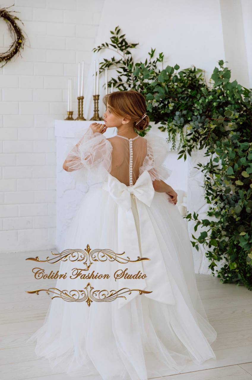Tutu flower girl dress Communion girl dress Ivory flower dress Wedding flower dress Simple toddler dress Flower girl dress tulle