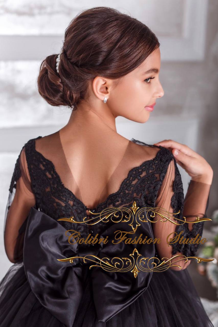 Baptism girl dress black Long sleeves girl dress lace Tulle flower gir Colibri Fashion Studio Baptism girl dress black Long sleeves girl dress lace Tulle flower gir Colibri Fashion Studio