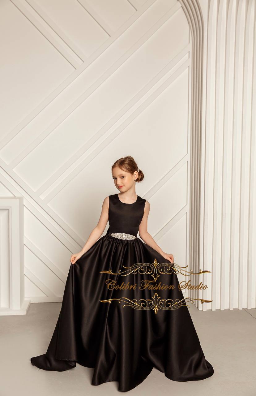 Black flower girl dress, Open back girl dress satin Colibri Fashion Studio Black flower girl dress, Open back girl dress satin Colibri Fashion Studio
