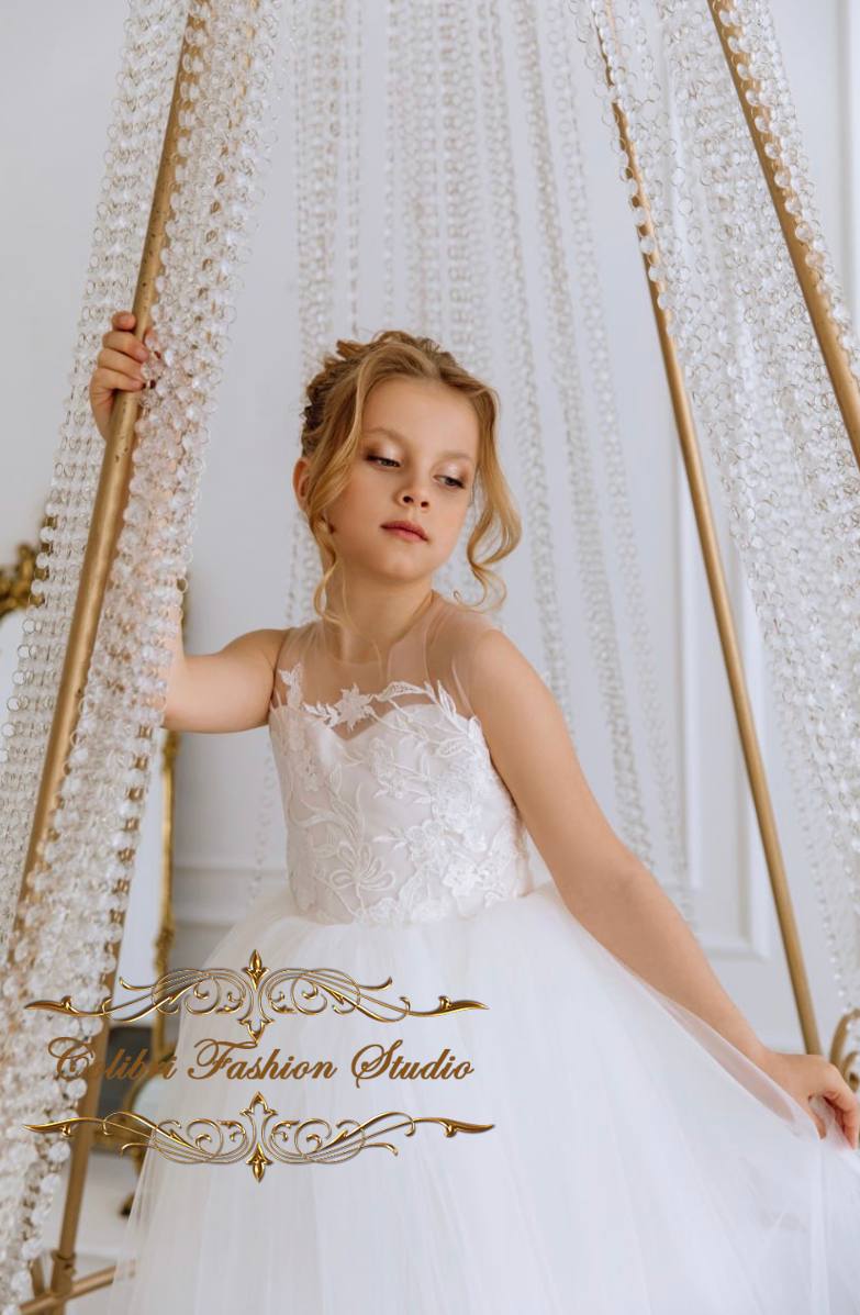 Open back flower girl dress ivory, Baptism girl dress, First communion dress, Bridesmaid girl dress sleeveless