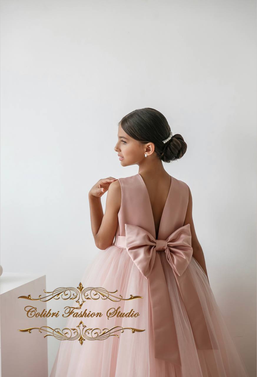 Dusty rose flower girl dress, Tulle flower dress, Satin girl dress, Baby girl dress, Princess girl dress, Tutu girl dress