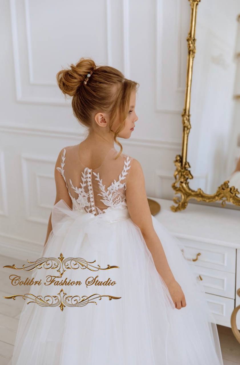 Open back flower girl dress ivory, Baptism girl dress, First communion dress, Bridesmaid girl dress sleeveless