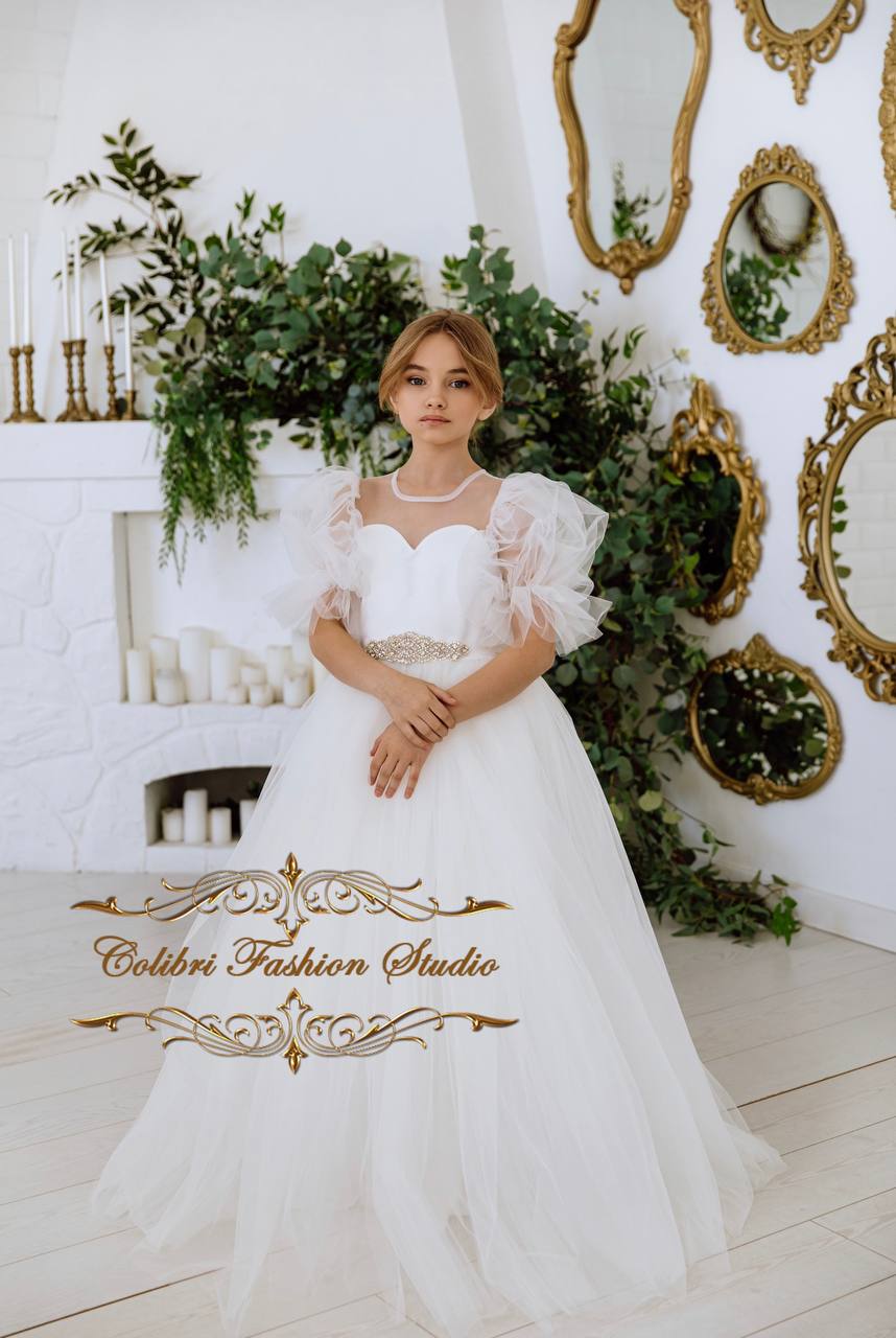Tutu flower girl dress Communion girl dress Ivory flower dress Wedding flower dress Simple toddler dress Flower girl dress tulle